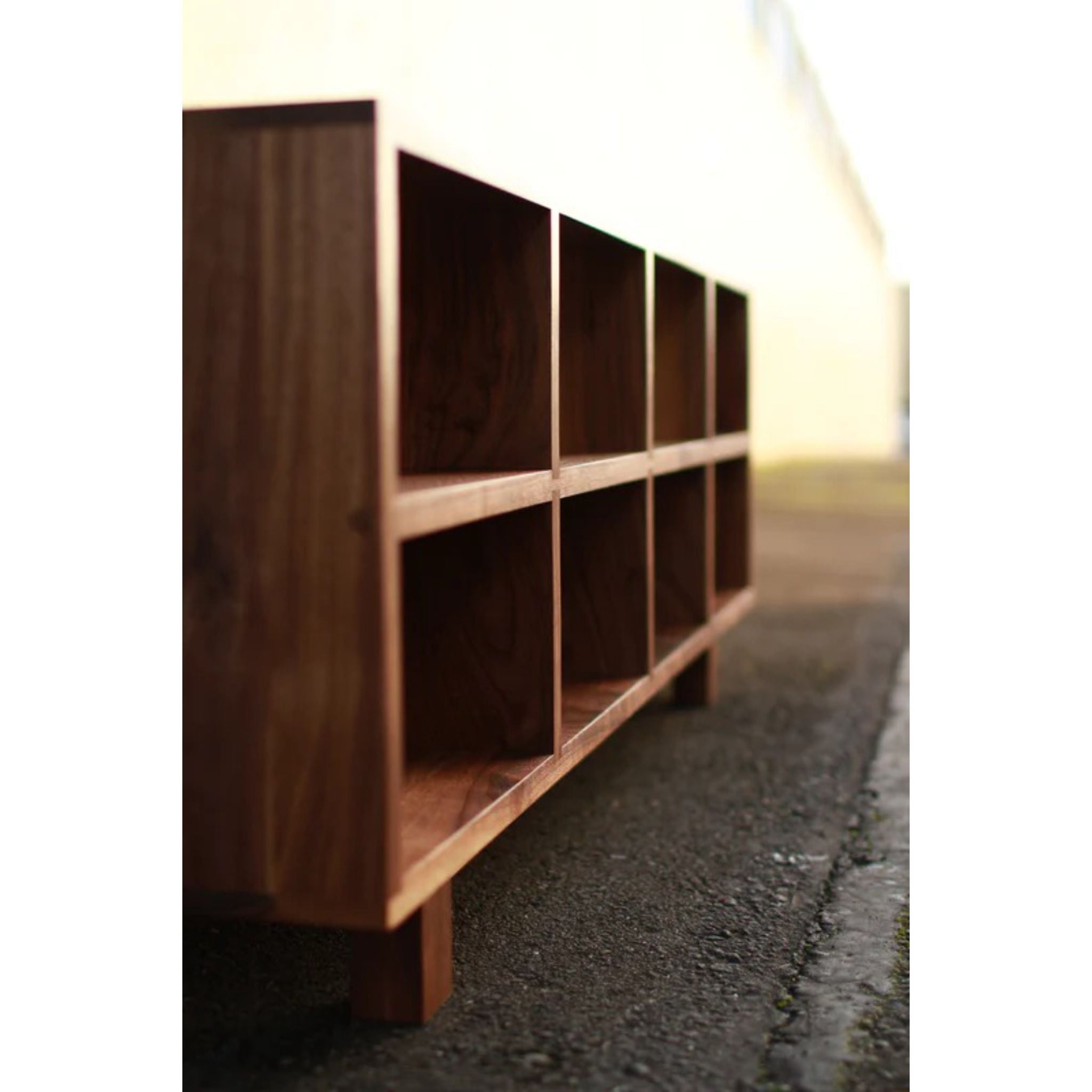 Joaquin Storage Bench 48 Wide BN16 Left Side Closeup View by Tomfoolery Wood Co