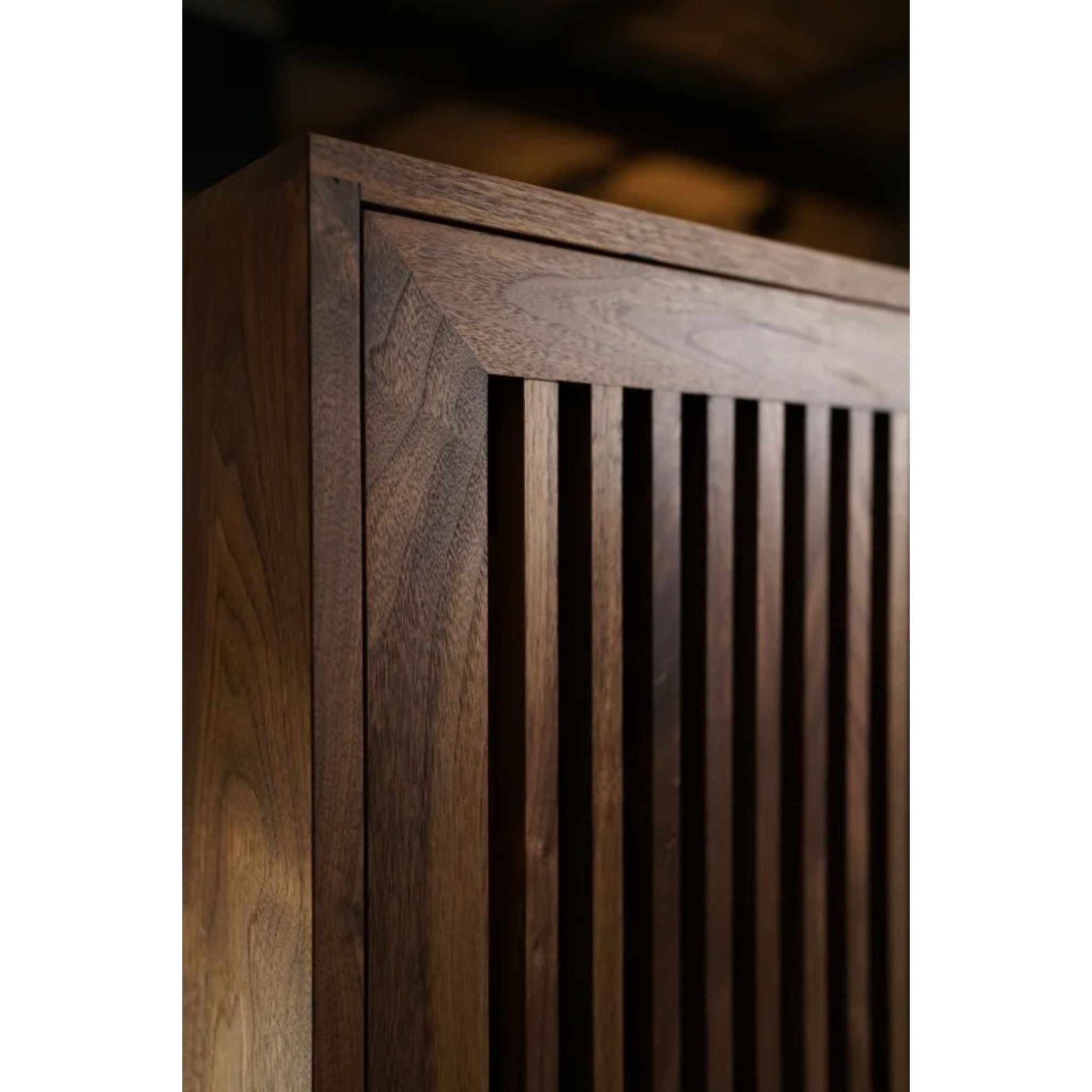 Kavanaugh Wine Bar 3 Drawers Vertical Slats BR02 Corner Side View by Tomfoolery Wood Co