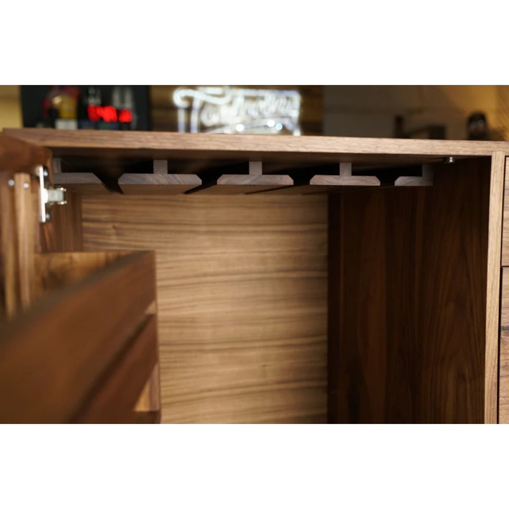 Kavanaugh Wine Bar 3 Drawers Vertical Slats BR02 Inner Side View by Tomfoolery Wood Co