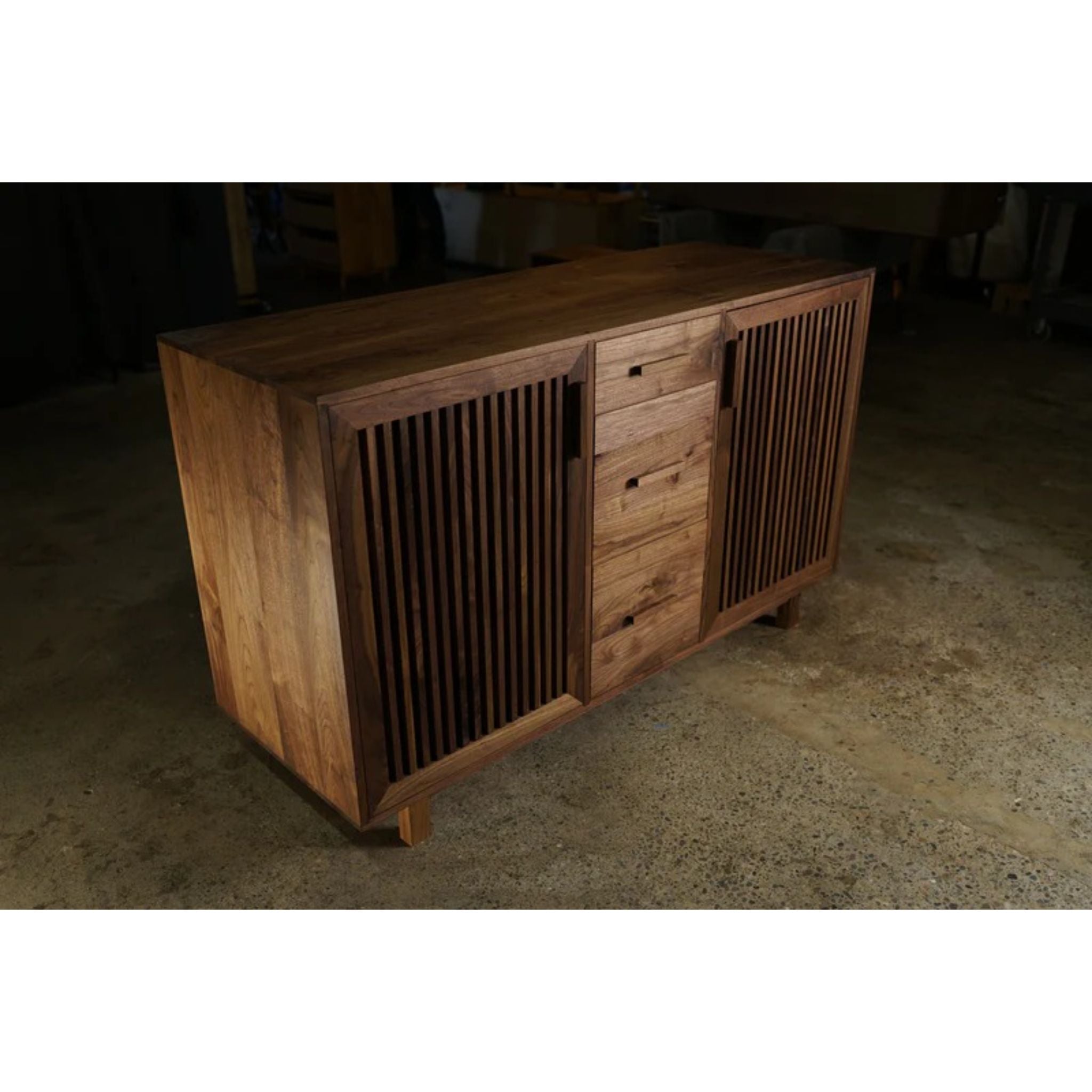 Kavanaugh Wine Bar 3 Drawers Vertical Slats BR02 Top Side View by Tomfoolery Wood Co