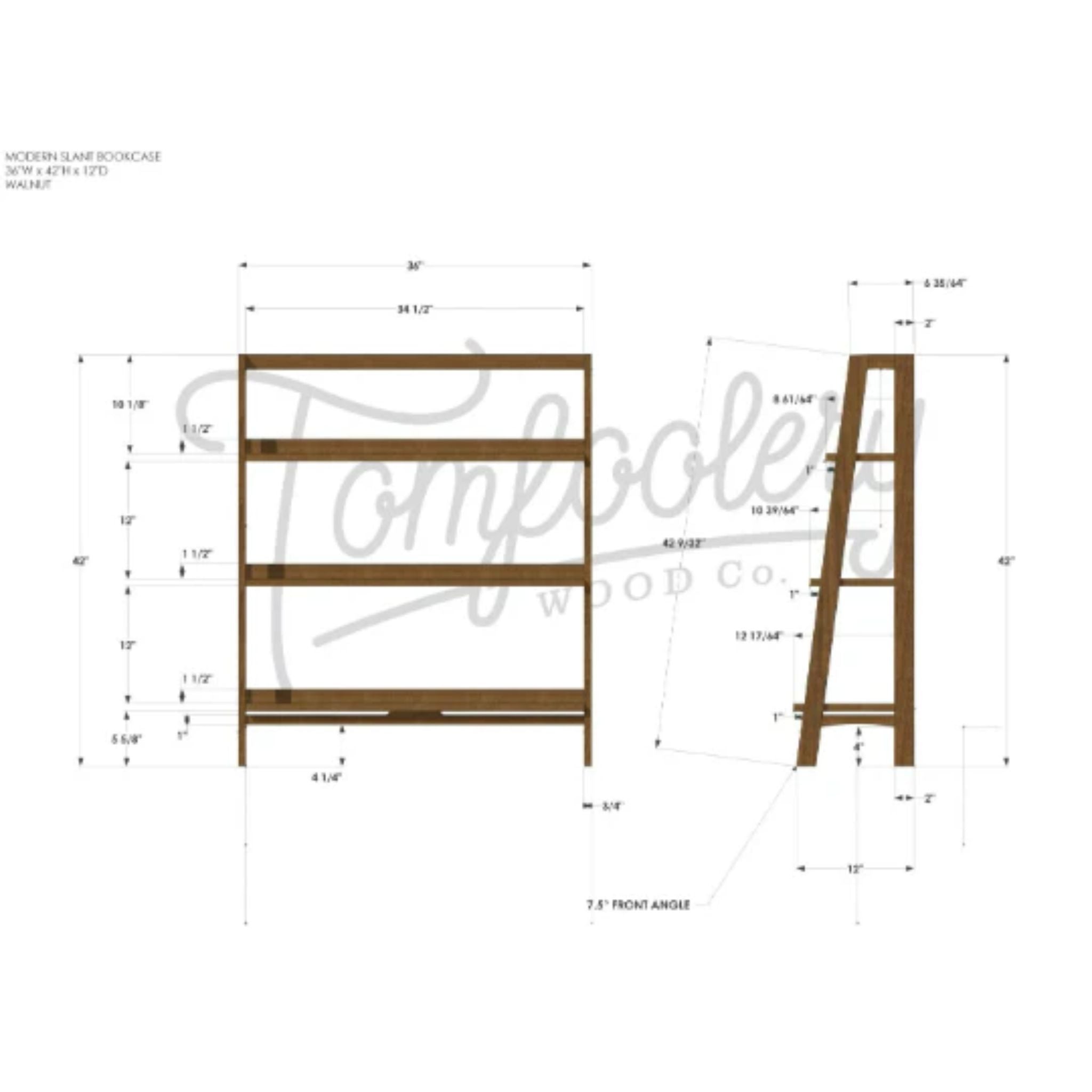 Komiss Mini Modern Slant Bookcase BC11 Dimensions by Tomfoolery Wood Co