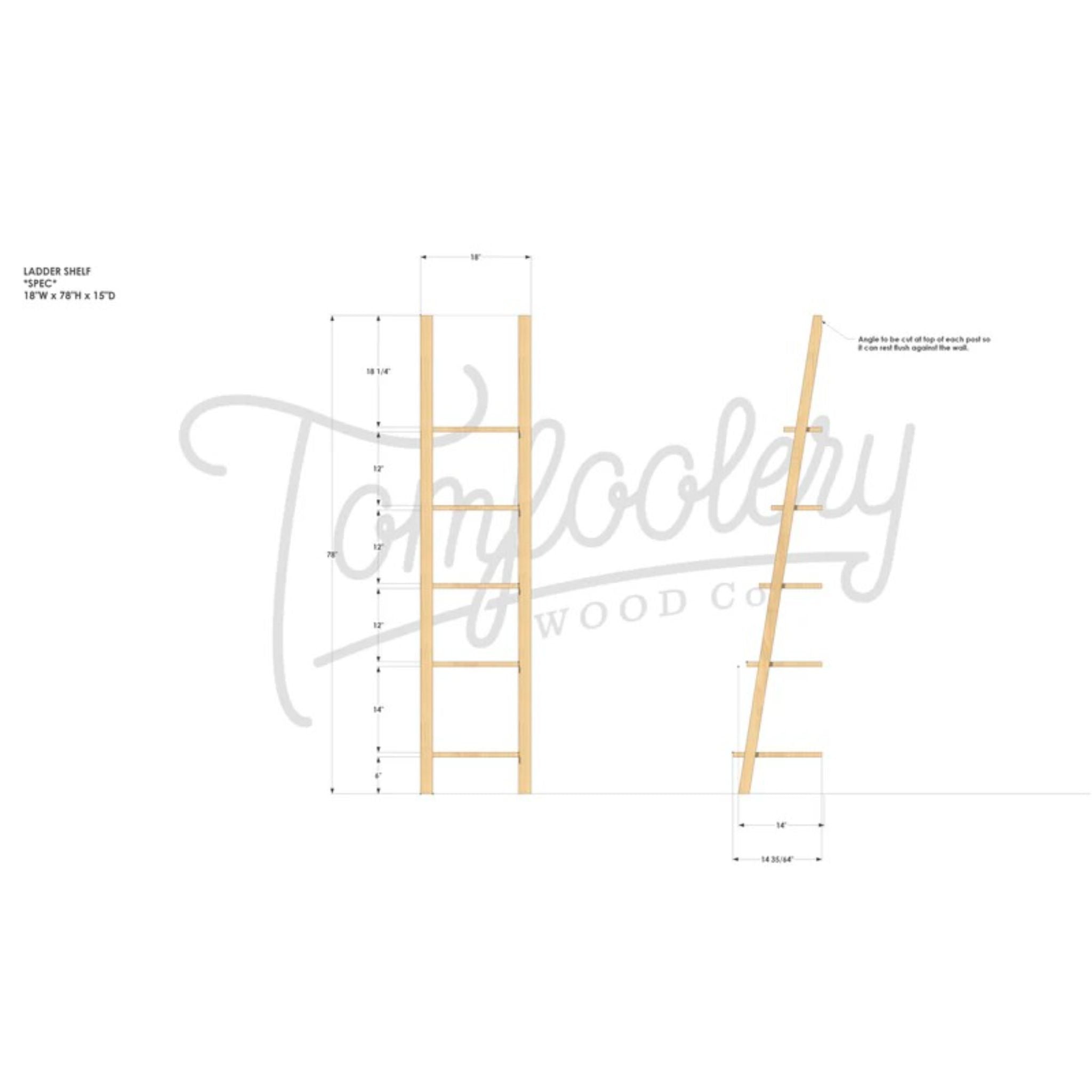 Ladder Shelf BC13 Dimensions by Tomfoolery Wood Co