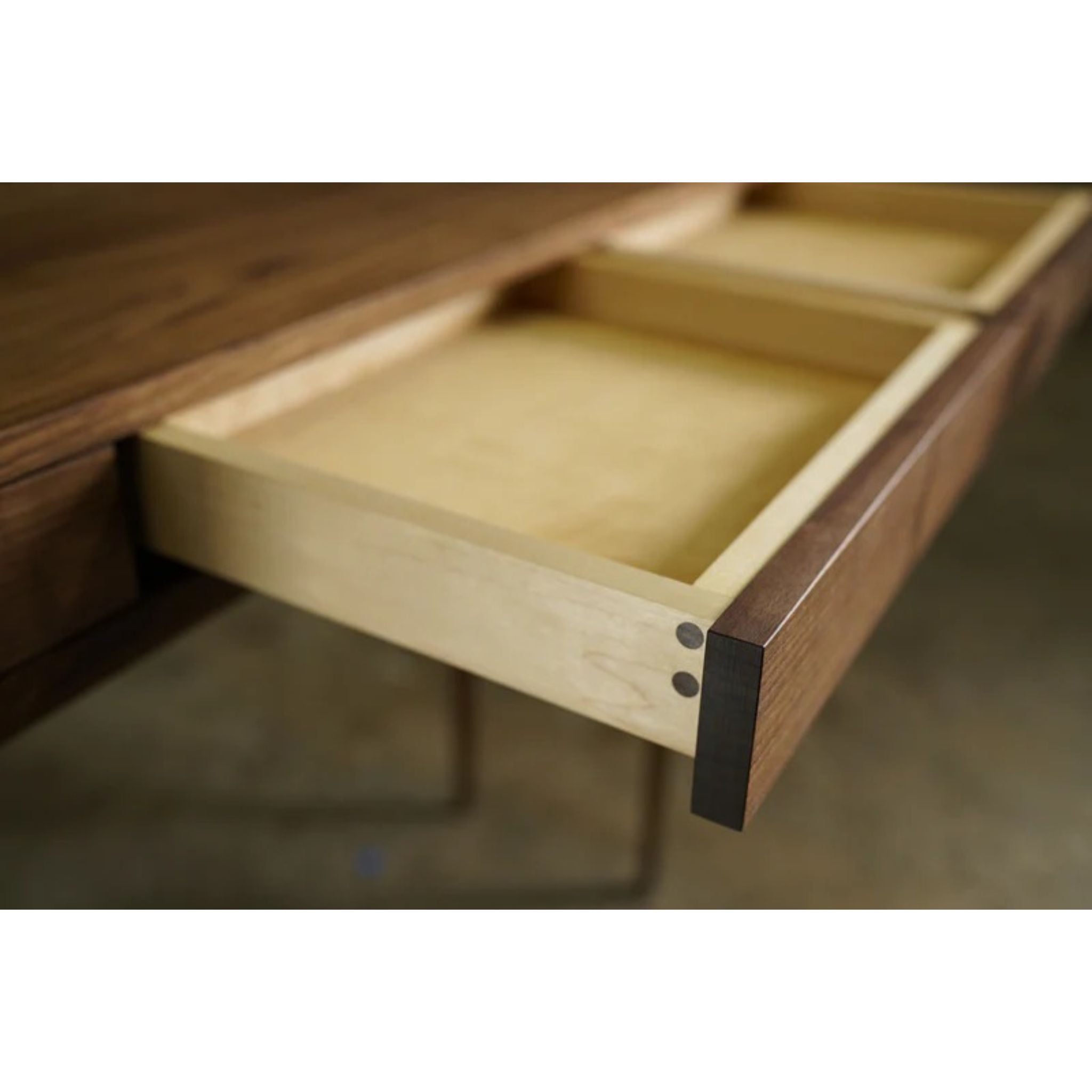 Legard Hallway Table TB15 Opened Drawers Closeup View by Tomfoolery Wood Co