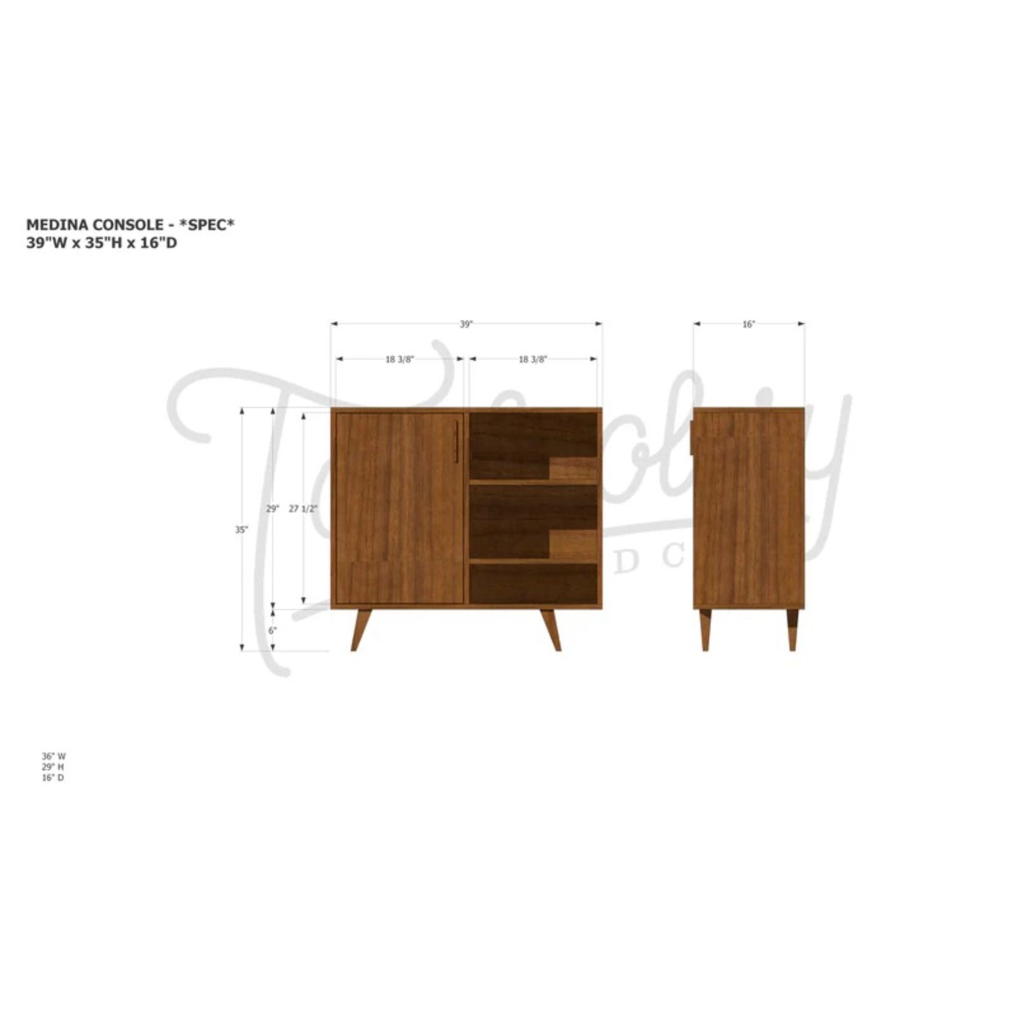 Medina Console CN55 Dimensions by Tomfoolery Wood Co
