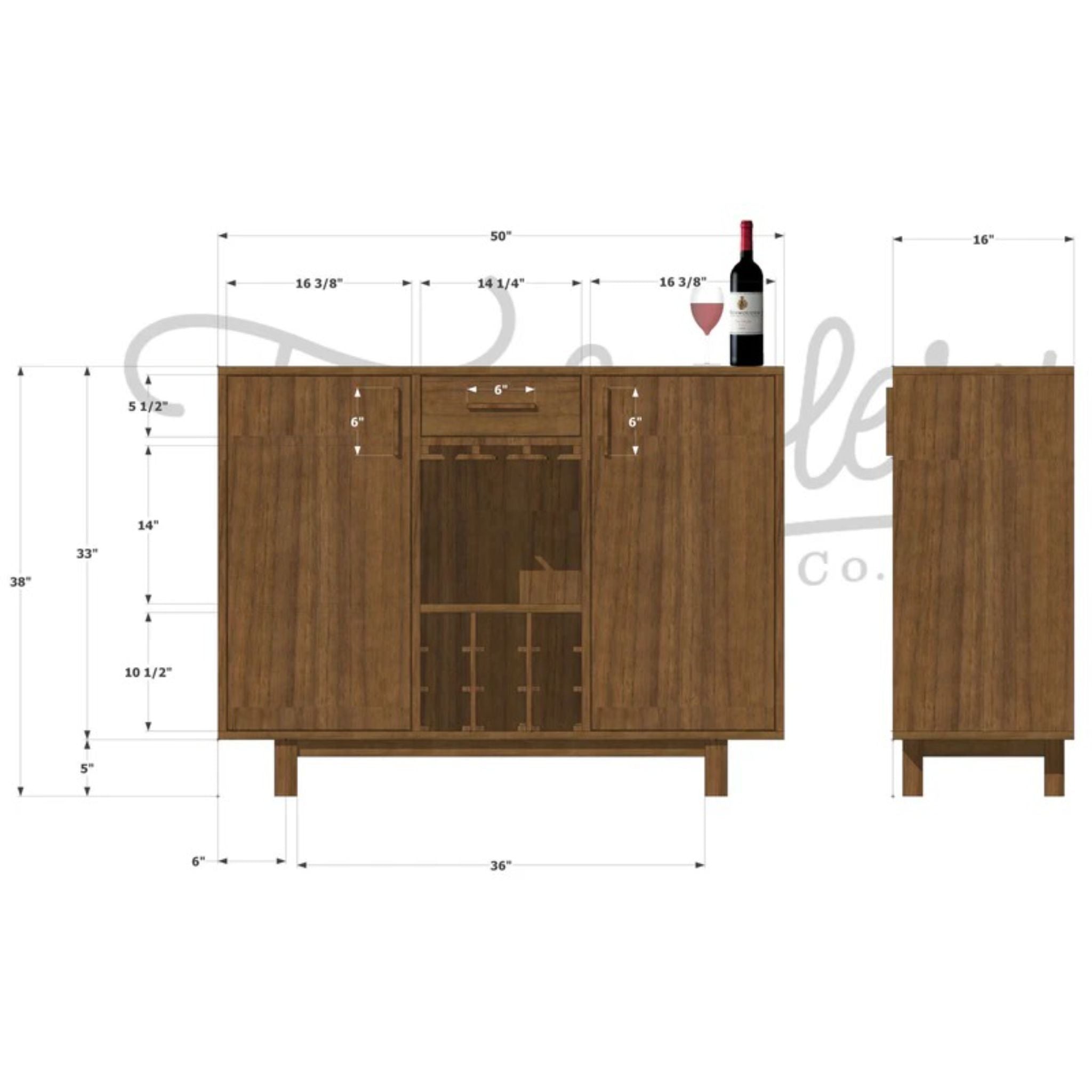 Mini Deller Wine Bar BR03 Dimensions by Tomfoolery Wood Co