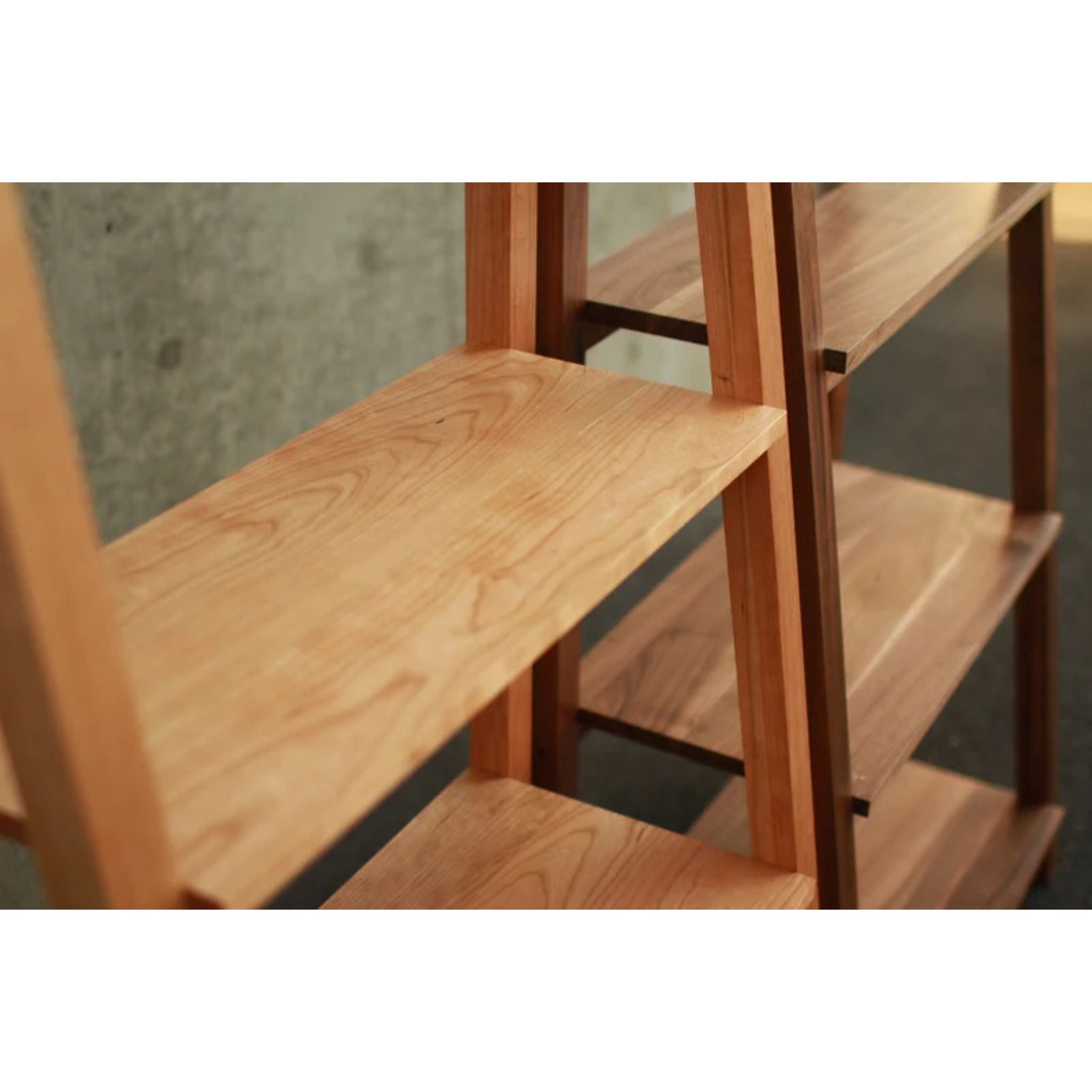 Modern Slant Bookcase BC14 Shelf Closeup View by Tomfoolery Wood Co