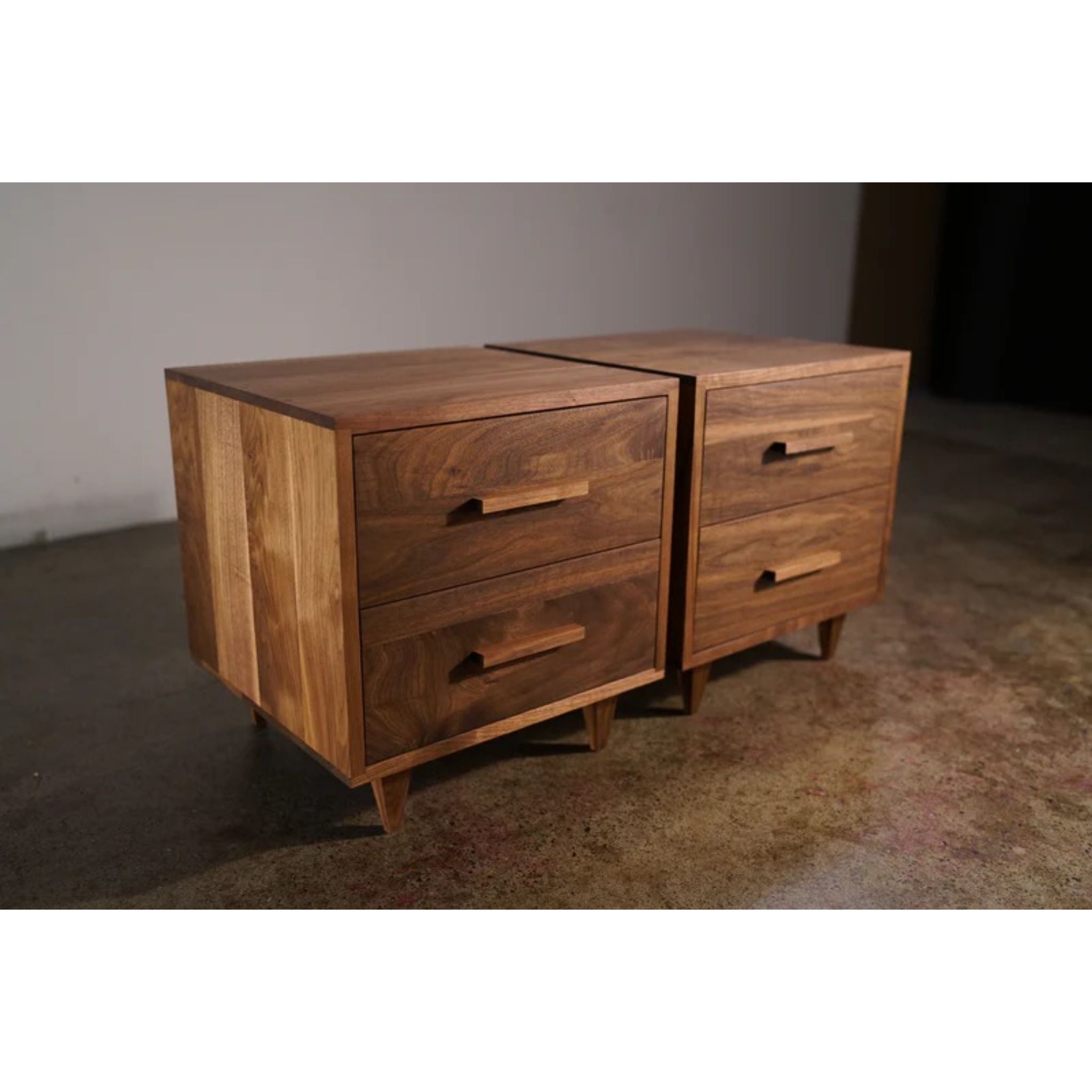 Moline Nightstand 2 Drawer ET03 Side View by Tomfoolery Wood Co