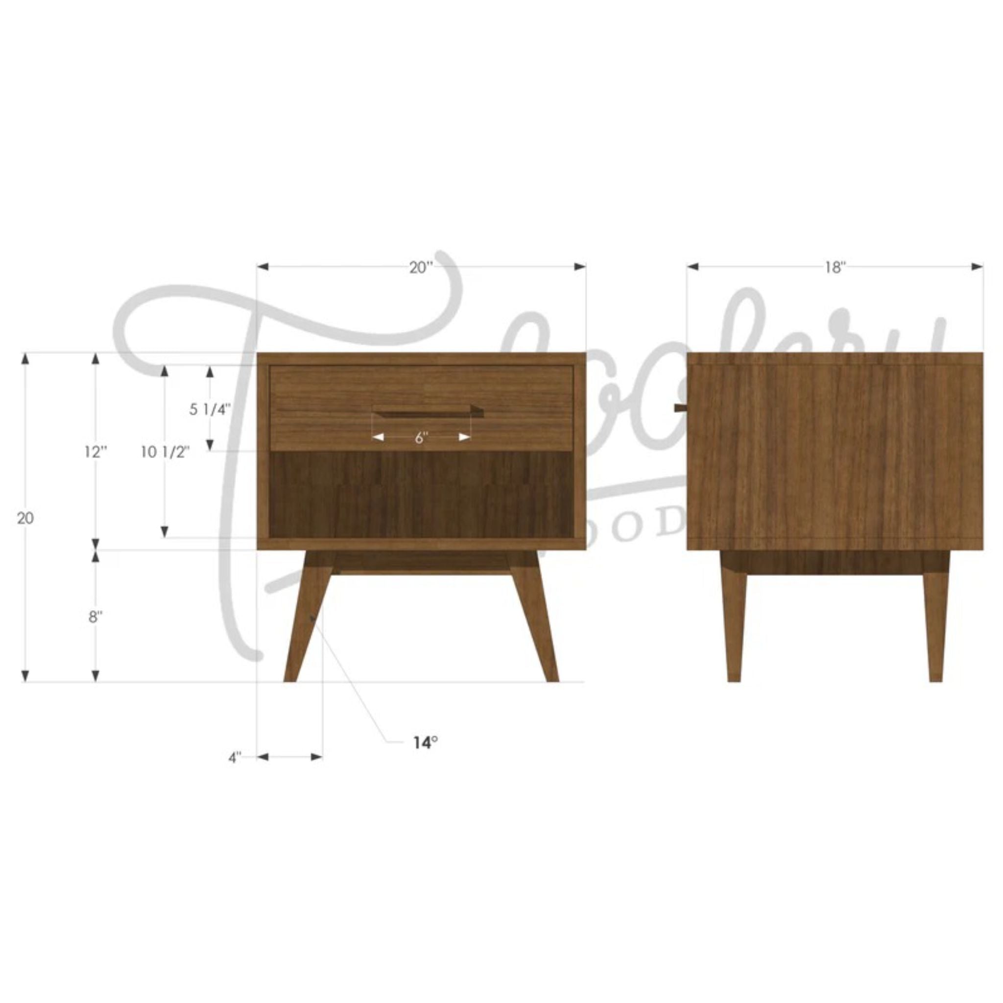 Moline Nightstand End Table ET09 Dimensions by Tomfoolery Wood Co