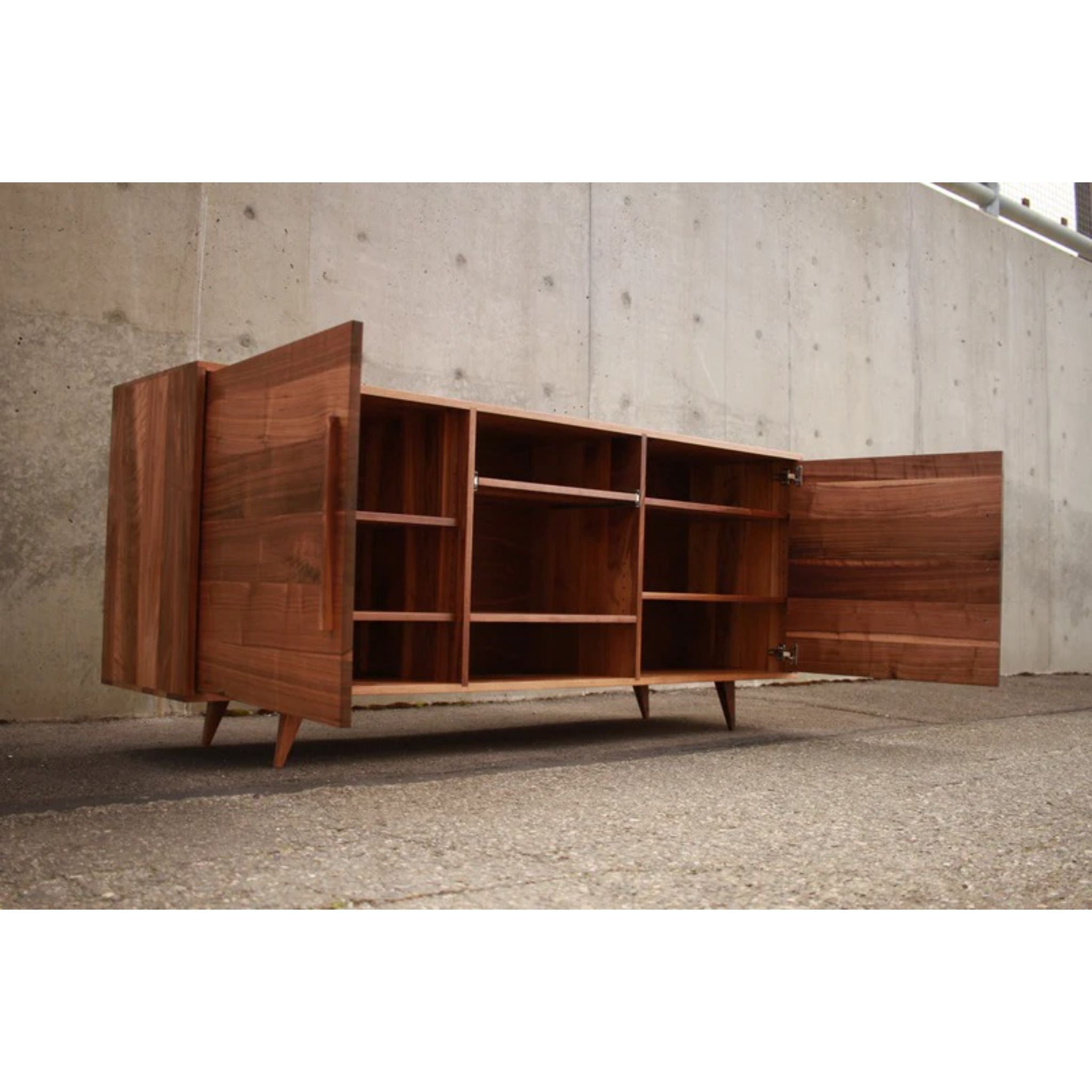 Peckham Sideboard Opened Door Left Side View by Tomfoolery Wood Co