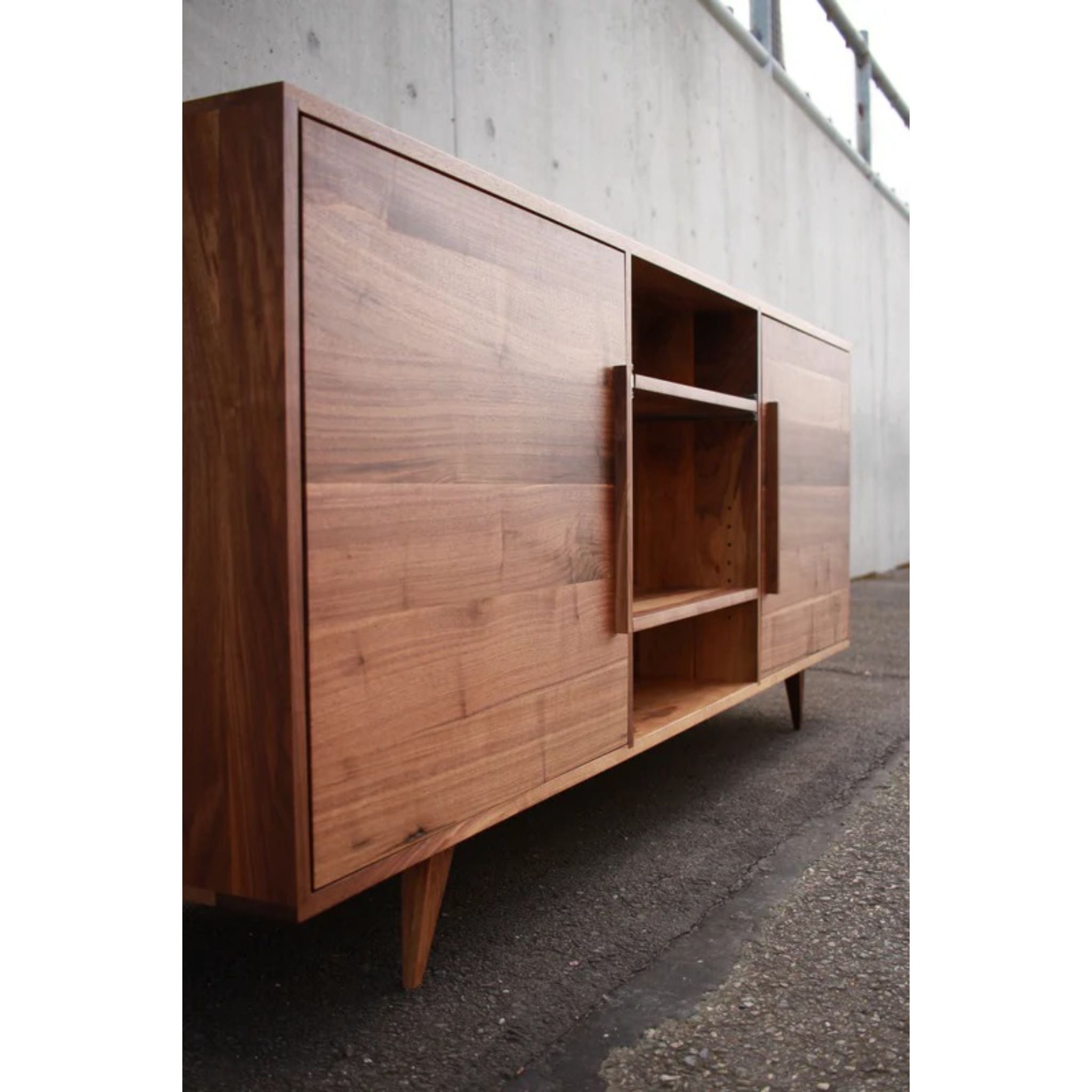 Peckham Sideboard Opened Left Side View by Tomfoolery Wood Co