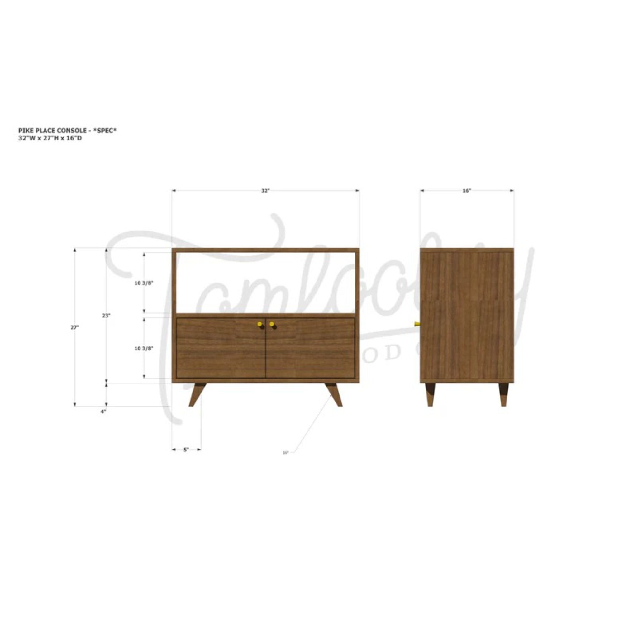 Pike Place Console CN38 Dimensions by Tomfoolery Wood Co