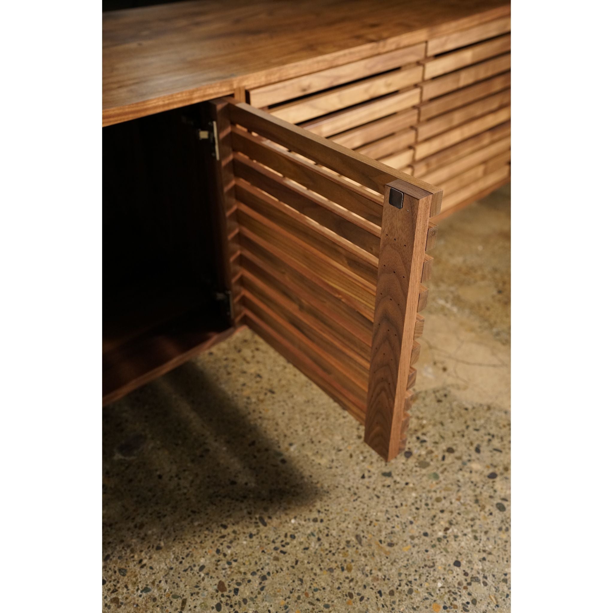 Preciado Console CN04 Cabinet Open View by Tomfoolery Wood Co.