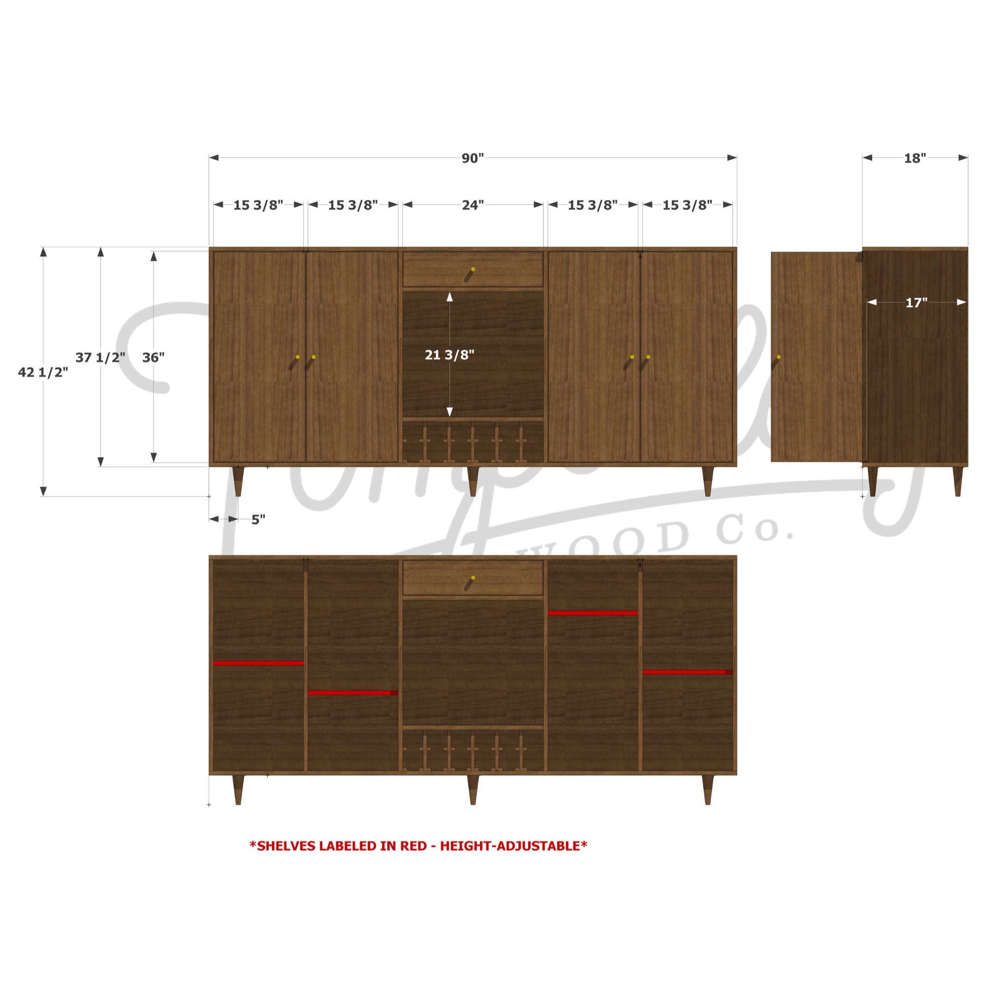 Puccarella Wine Buffet BR18 Dimensions by Tomfoolery Wood Co