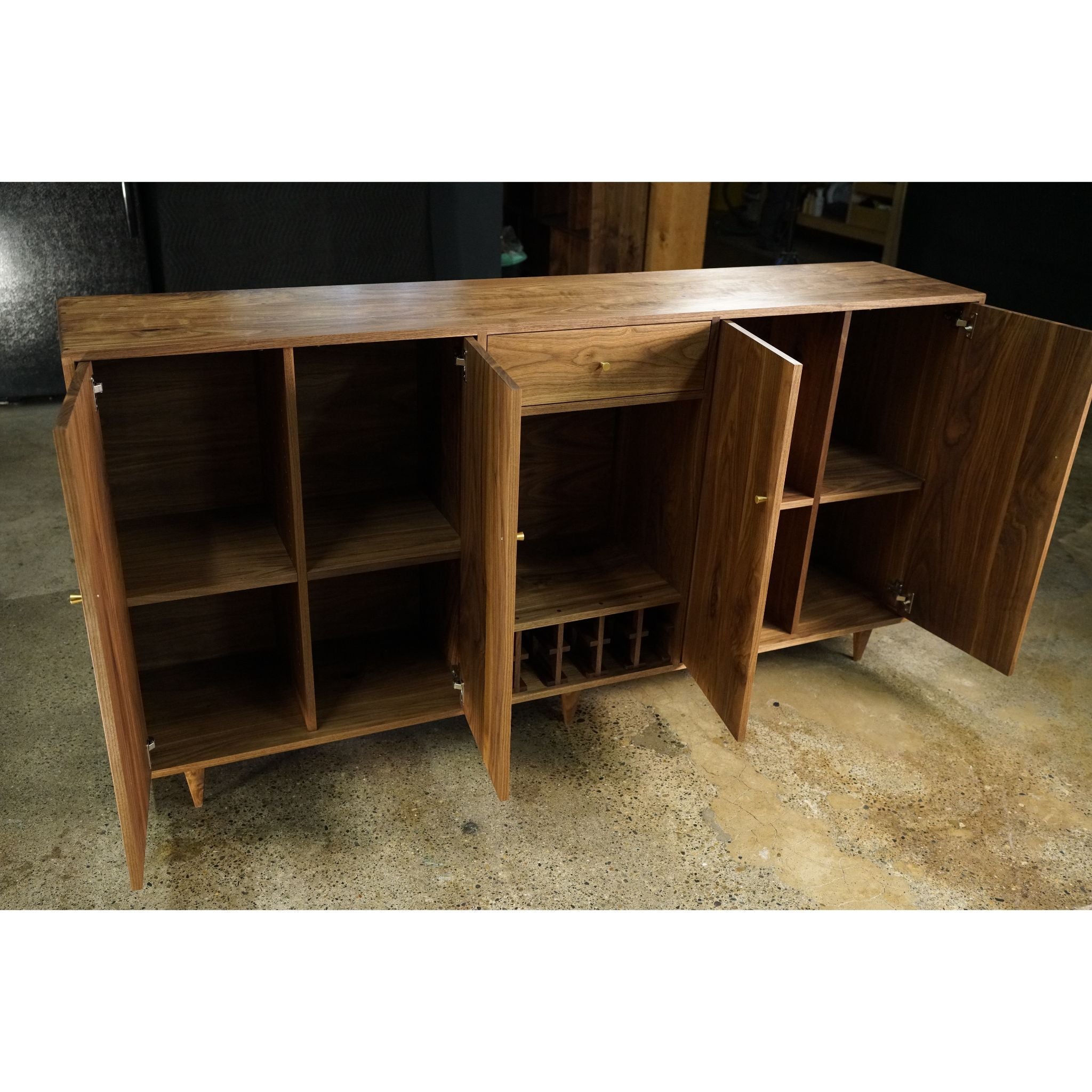 Puccarella Wine Buffet BR18 Top Side Opened Door View by Tomfoolery Wood Co