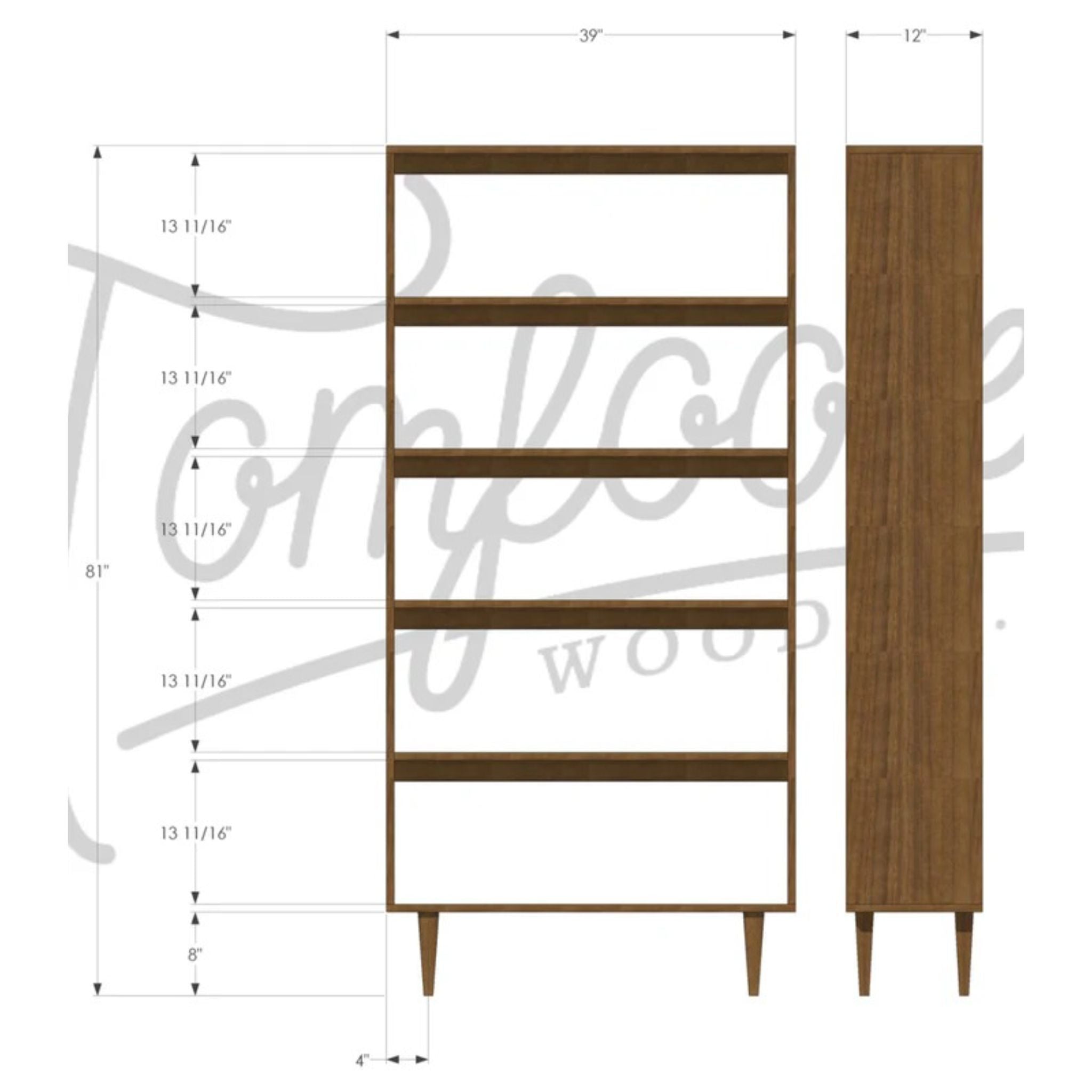 Rascoff Bookcase BC21 Dimensions by Tomfoolery Wood Co