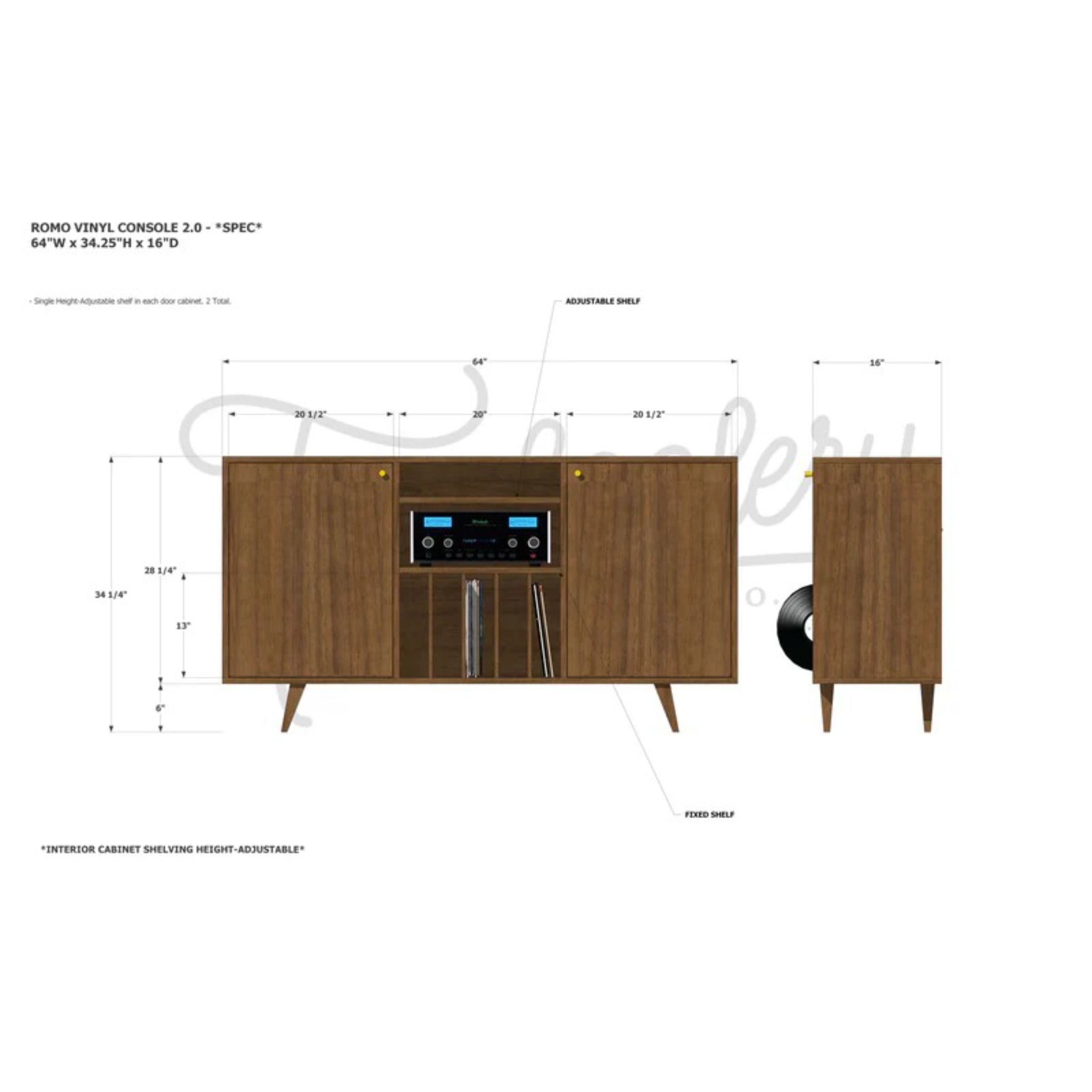 Romo Vinyl Console 2.0 CN100 Dimensions by Tomfoolery Wood Co