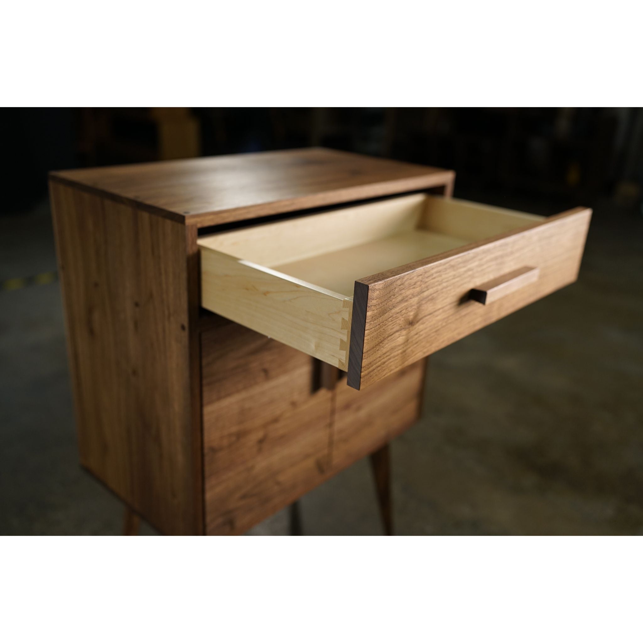 Rosenberg Foyer Table (Alt) TB04 Opened Drawer View by Tomfoolery Wood Co