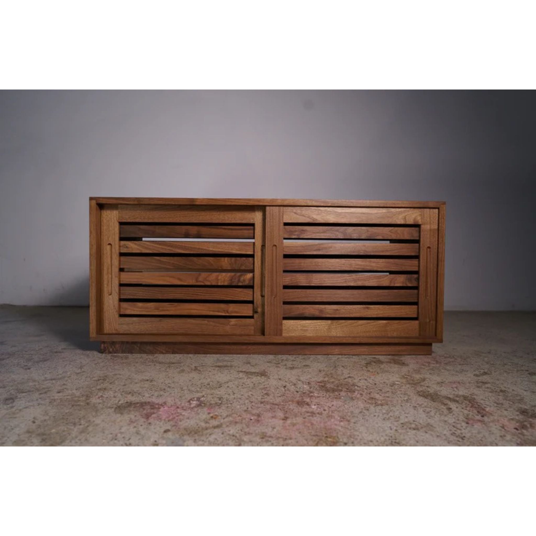 Rosenberg Storage Bench Slat Doors Full Front View by Tomfoolery Wood Co