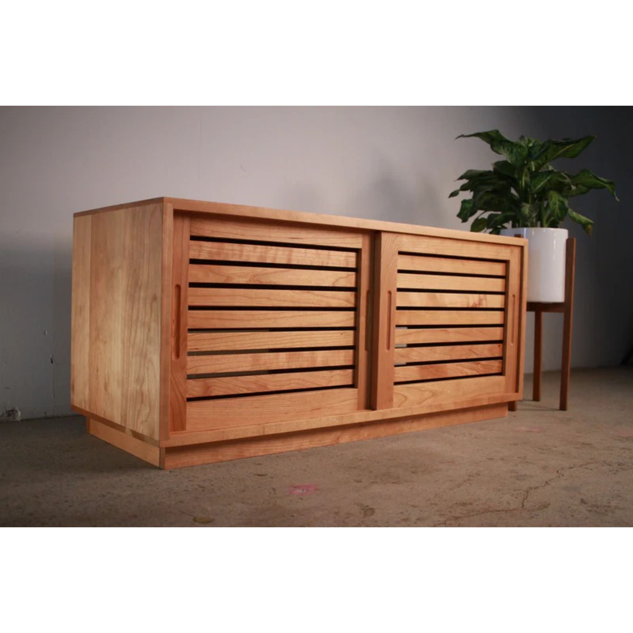 Rosenberg Storage Bench Slat Doors Full Side View by Tomfoolery Wood Co