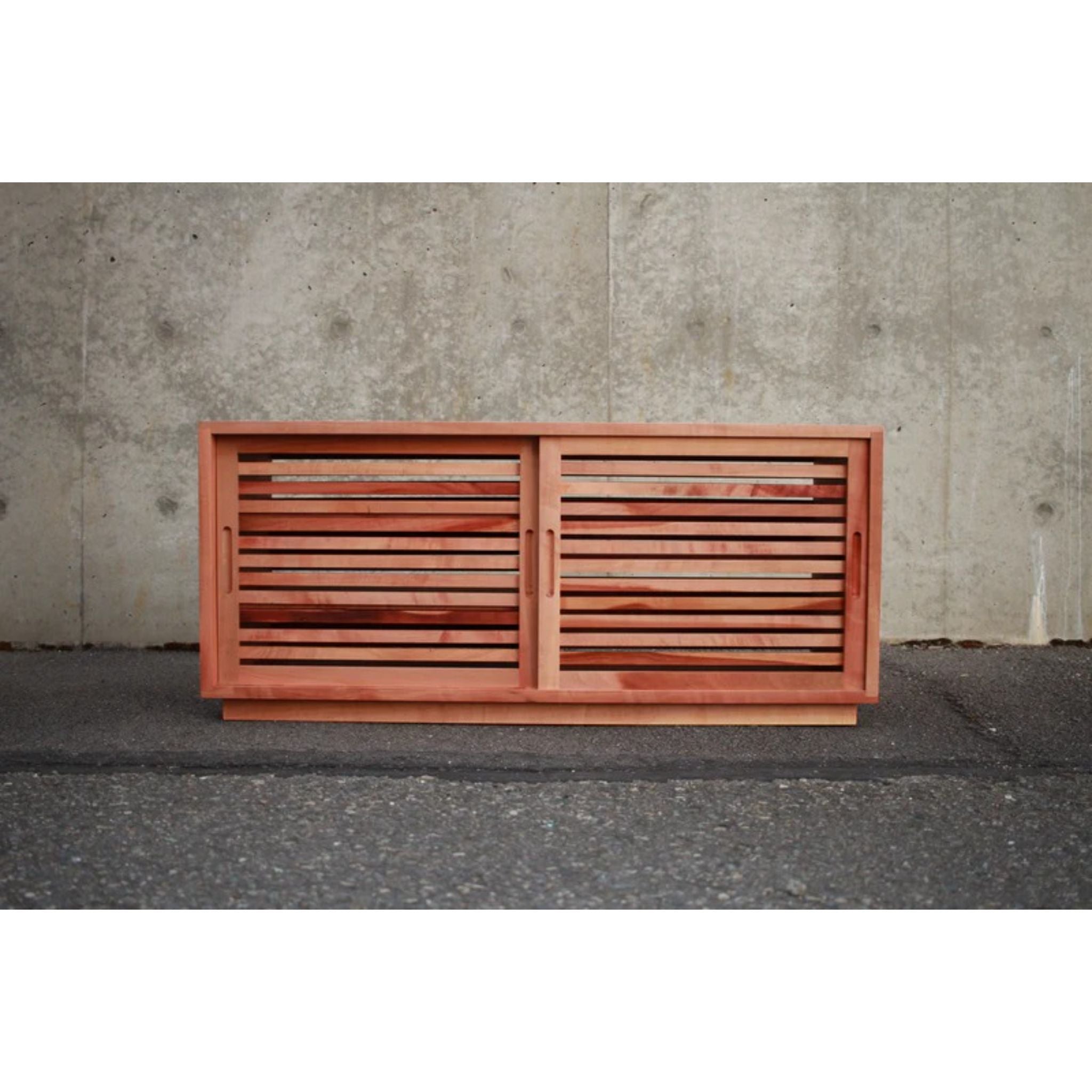 Rosenberg Storage Bench Slat Doors Full View by Tomfoolery Wood Co
