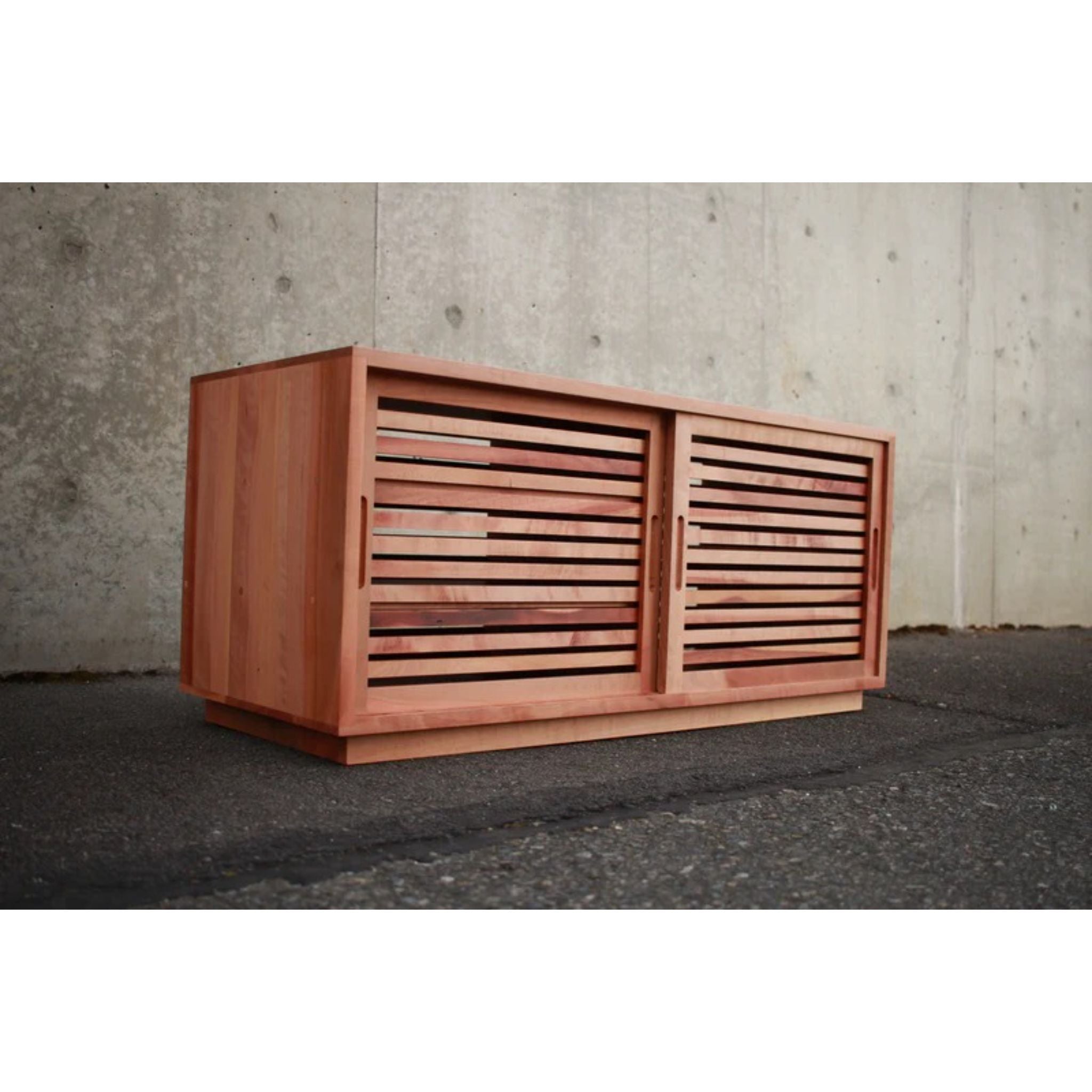 Rosenberg Storage Bench Slat Doors Side Front Outdoor View by Tomfoolery Wood