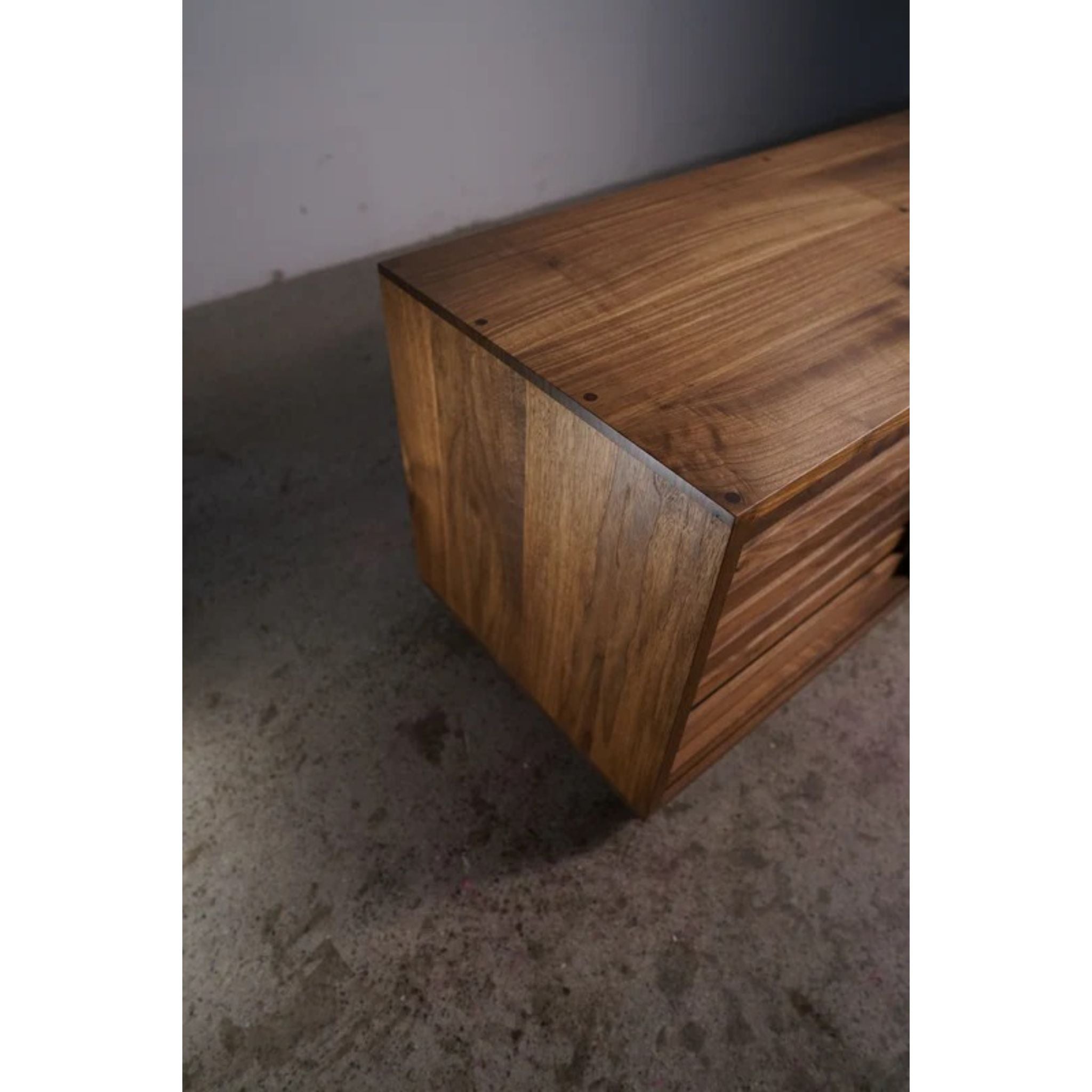Rosenberg Storage Bench Slat Doors Top Left Corner View by Tomfoolery Wood
