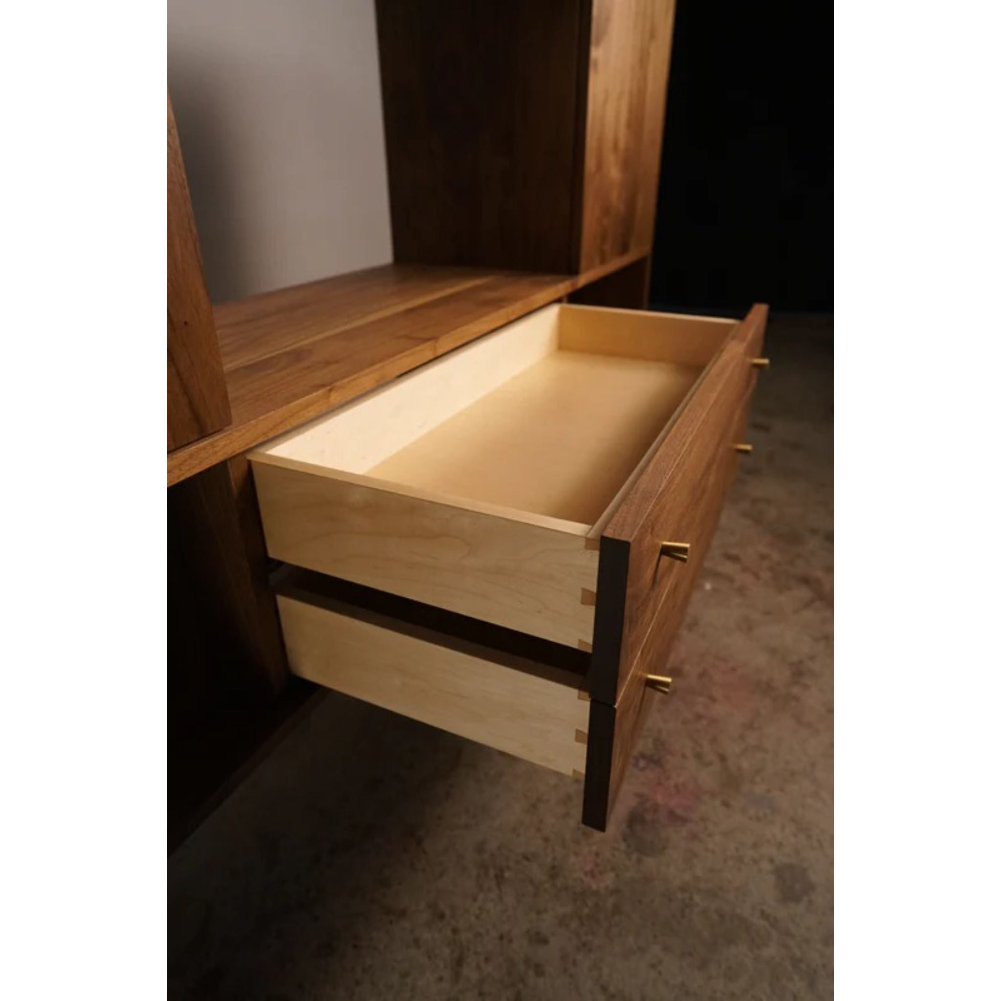 Samdahl Sideboard Opened Drawers Closeup View by Tomfoolery Wood Co