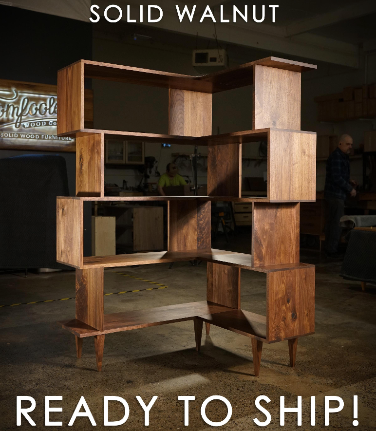 READY TO SHIP Walnut Corner Offstack Bookcase
