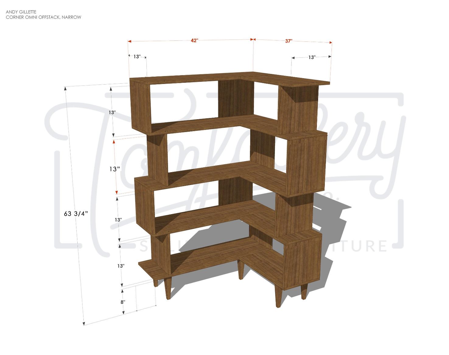 READY TO SHIP Walnut Corner Offstack Bookcase