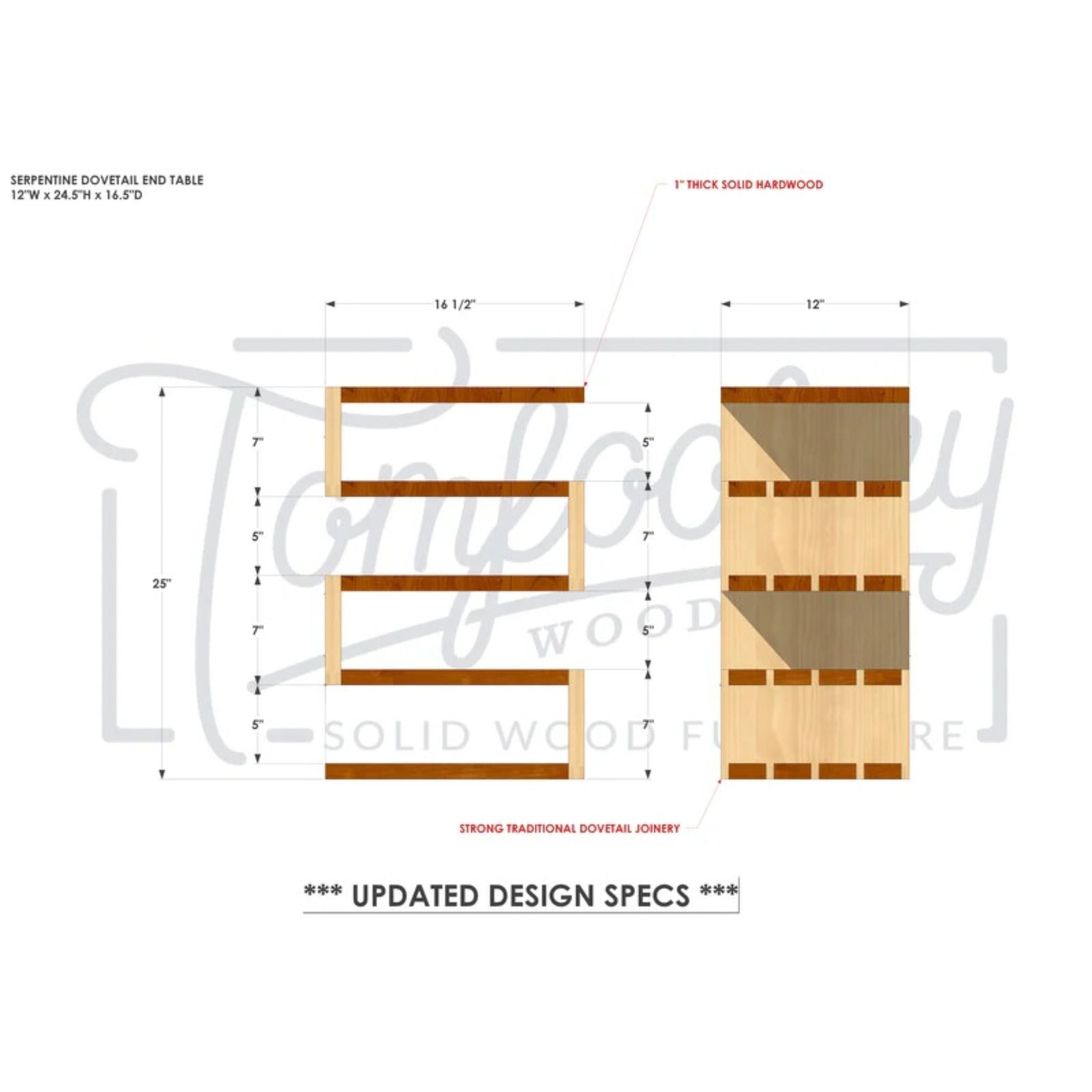 Serpentine End Table ET02 Dimensions by Tomfoolery Wood Co