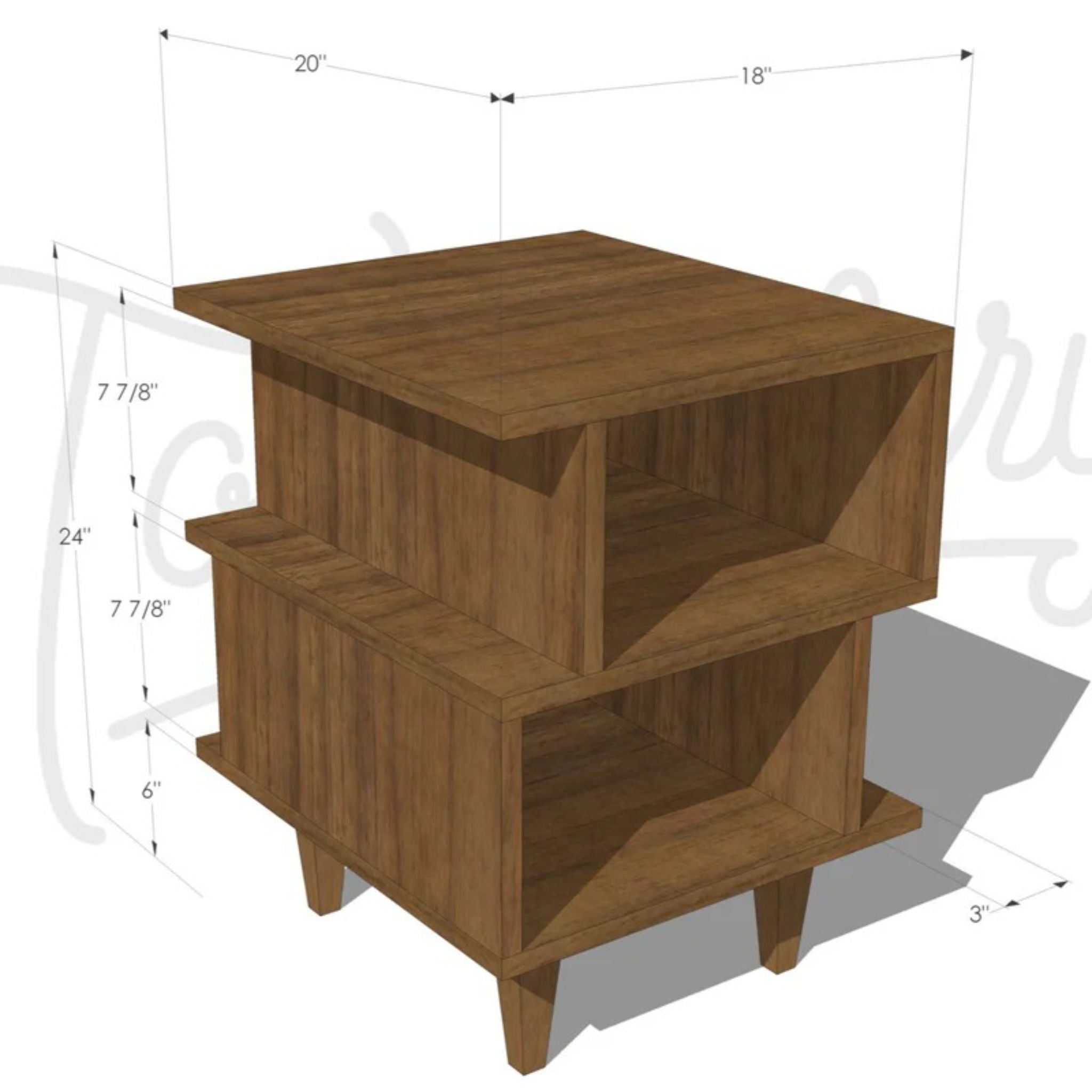 3-Tier Offstack End Table ET11 Dimensions by Tomfoolery Wood Co