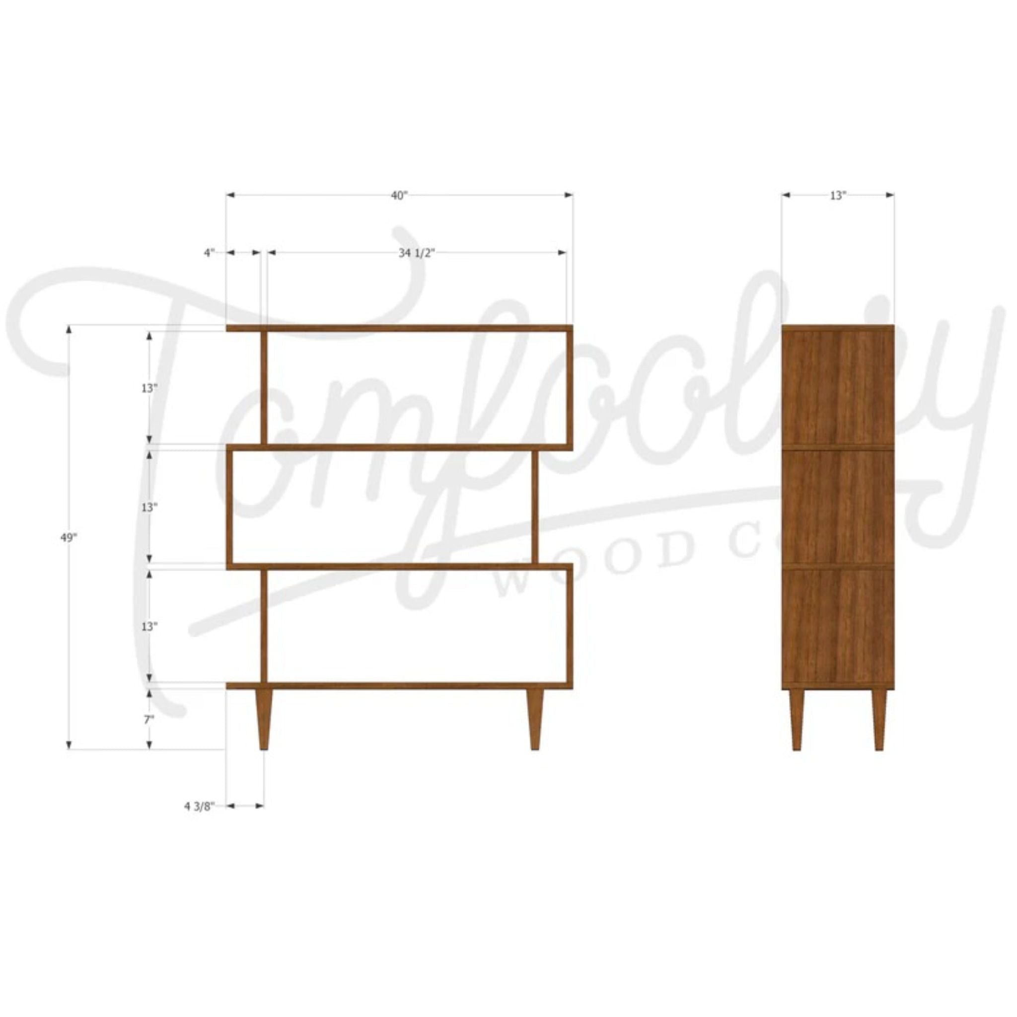 4-Tier Offstack Bookcase - Handcrafted Mid-Century Shelving