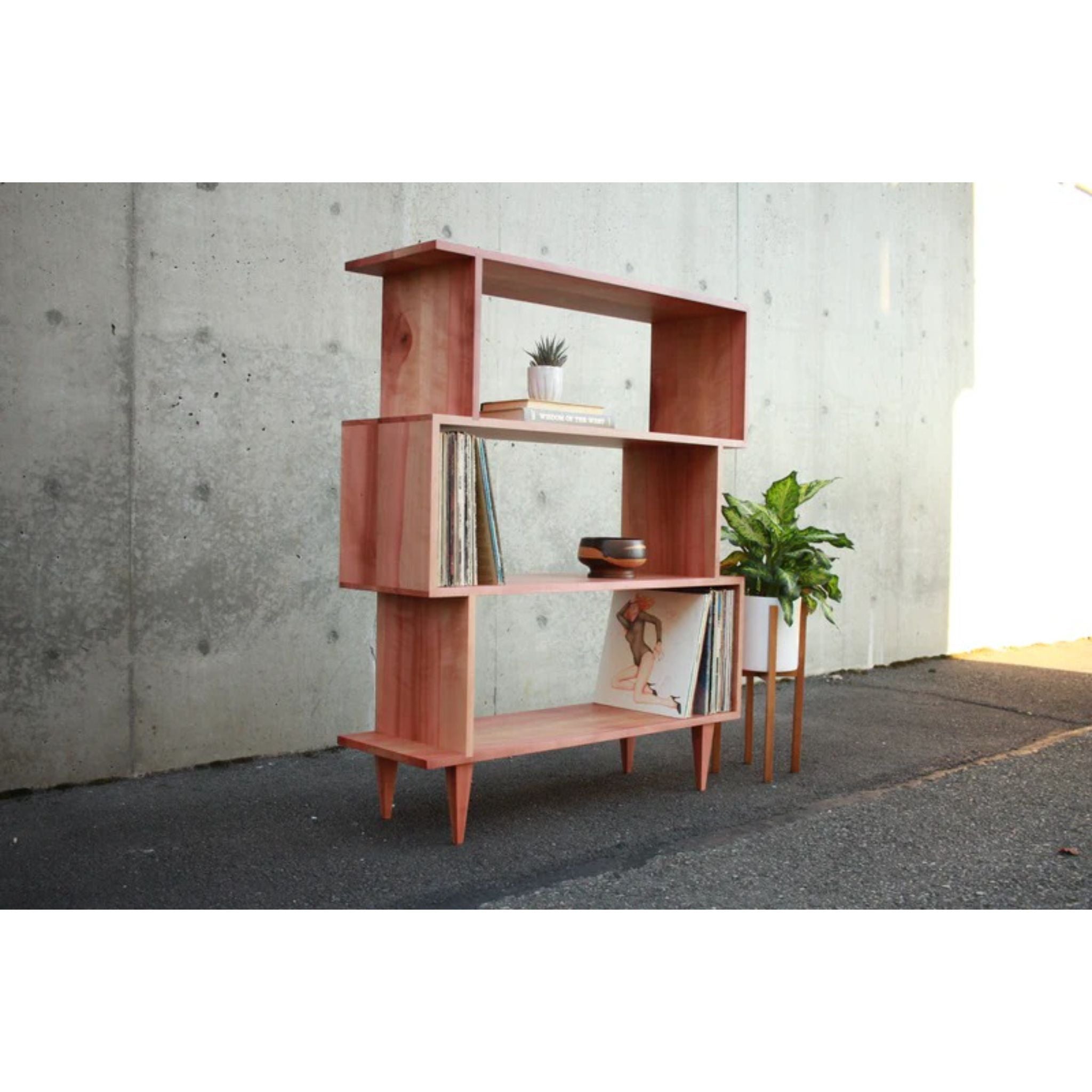 4 Tier Offstack Bookcase BC34 Front Left Side View by Tomfoolery Wood Co