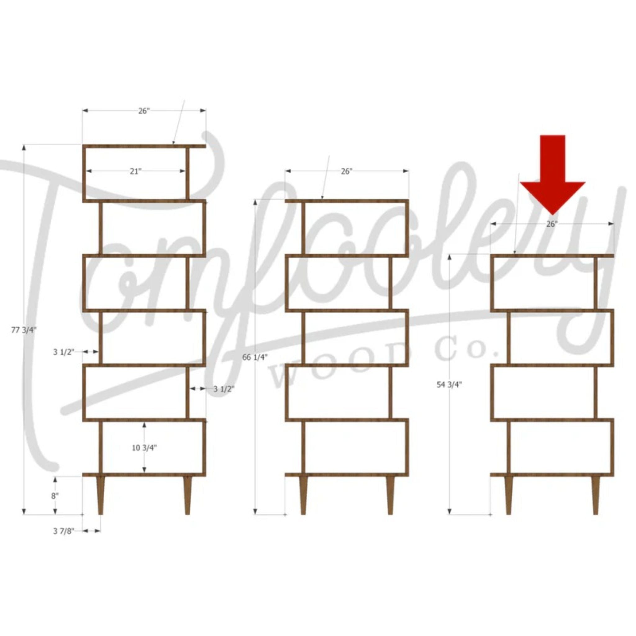 5 Tier Offstack Bookcase BC28 Dimensions by Tomfoolery Wood Co 