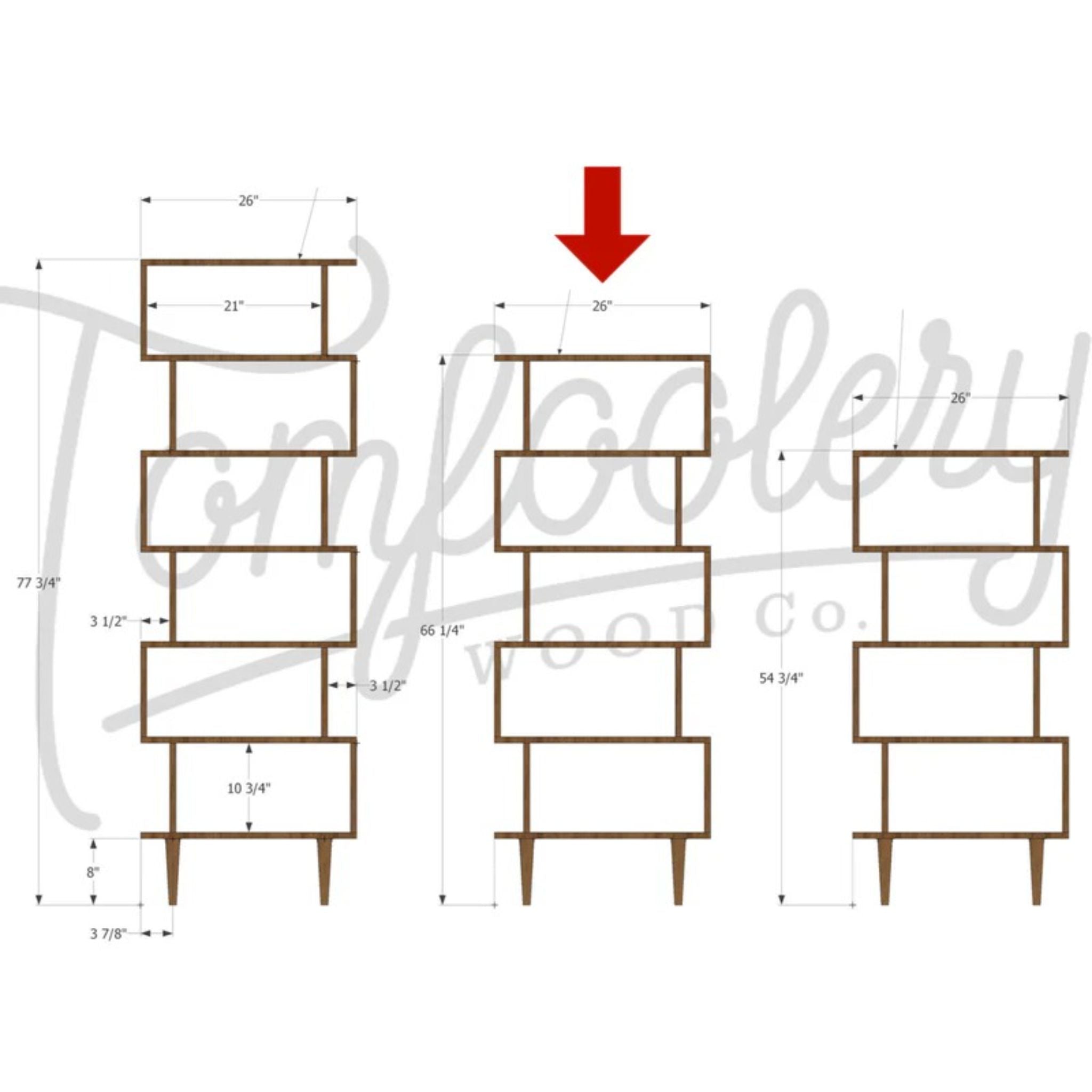 6 Tier Offstack Bookcase BC26 Dimensions by Tomfoolery Wood Co