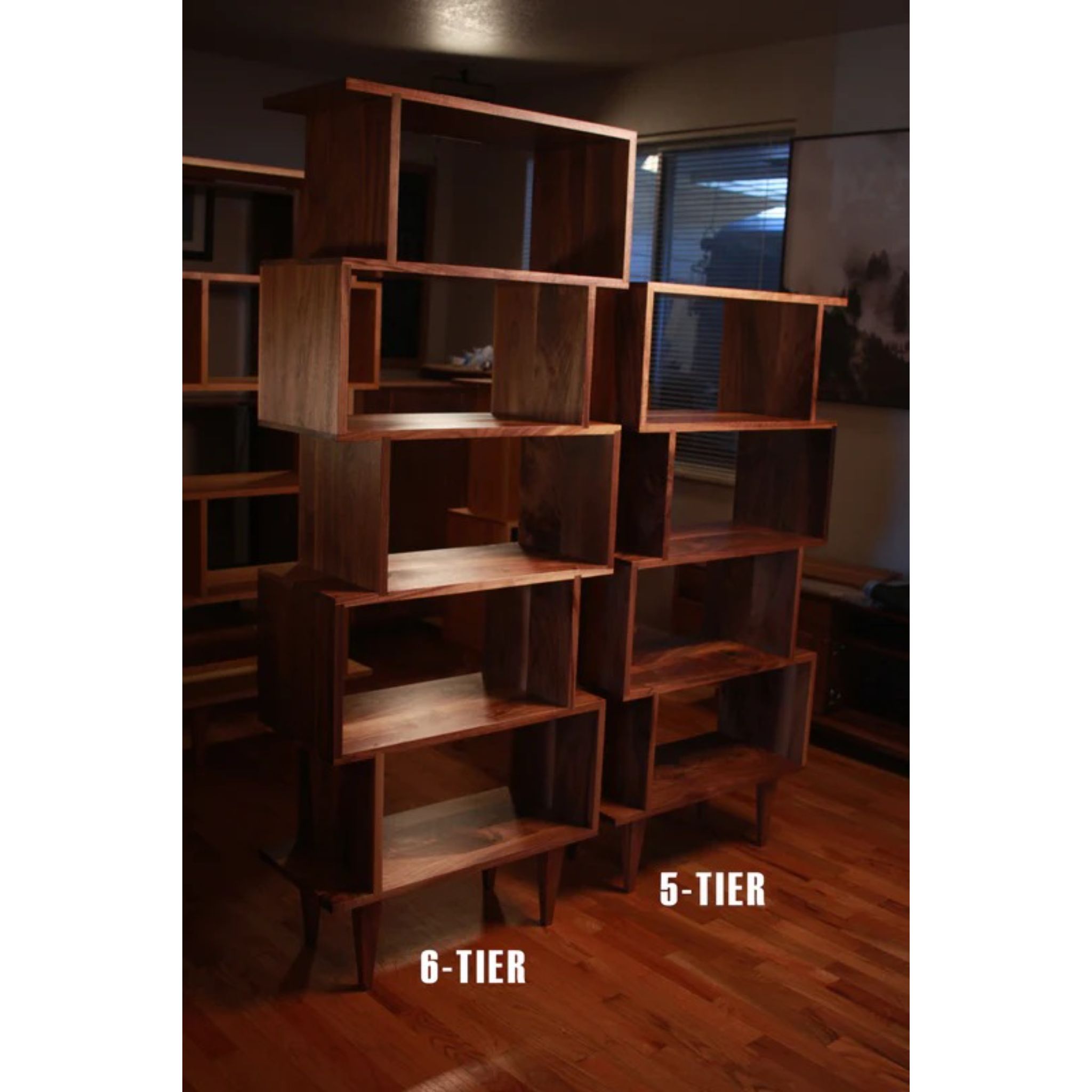 6 Tier Offstack Bookcase (TERTIARY)  Indoor View by Tomfoolery Wood Co