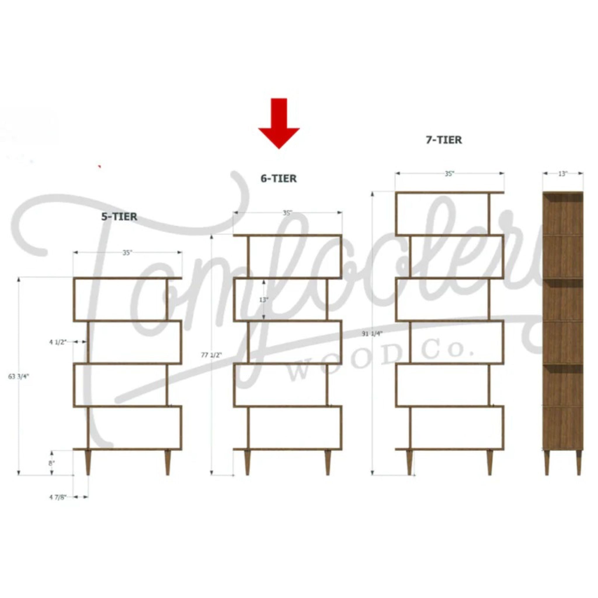 6 Tier Omni Offstack Bookcase BC31 Dimensions by Tomfoolery Wood Co