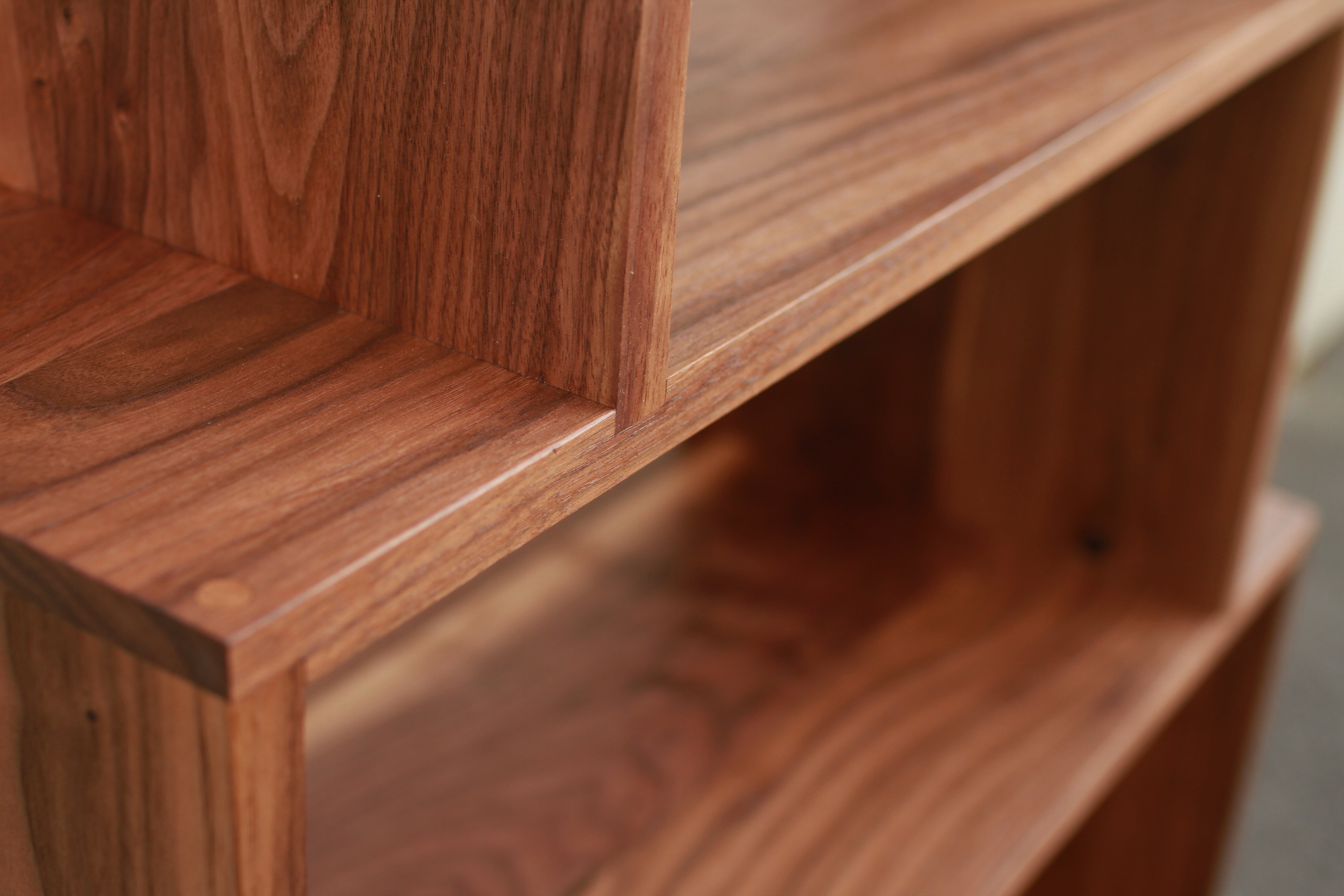 7-Tier Offstack Bookcase BC27Corner Closeup View by Tomfoolery Wood Co