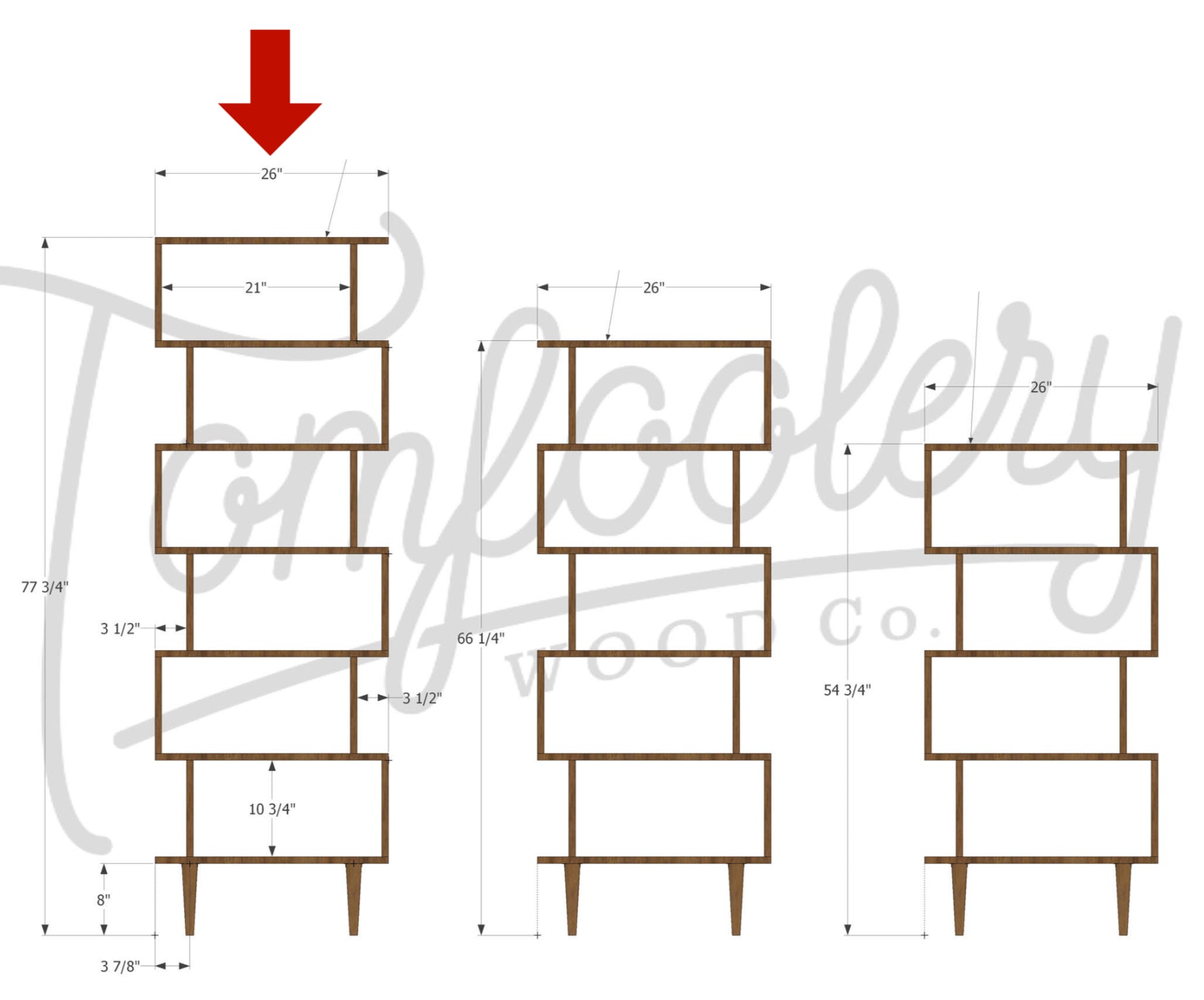 7-Tier Offstack Bookcase BC27 Dimensions by Tomfoolery Wood Co