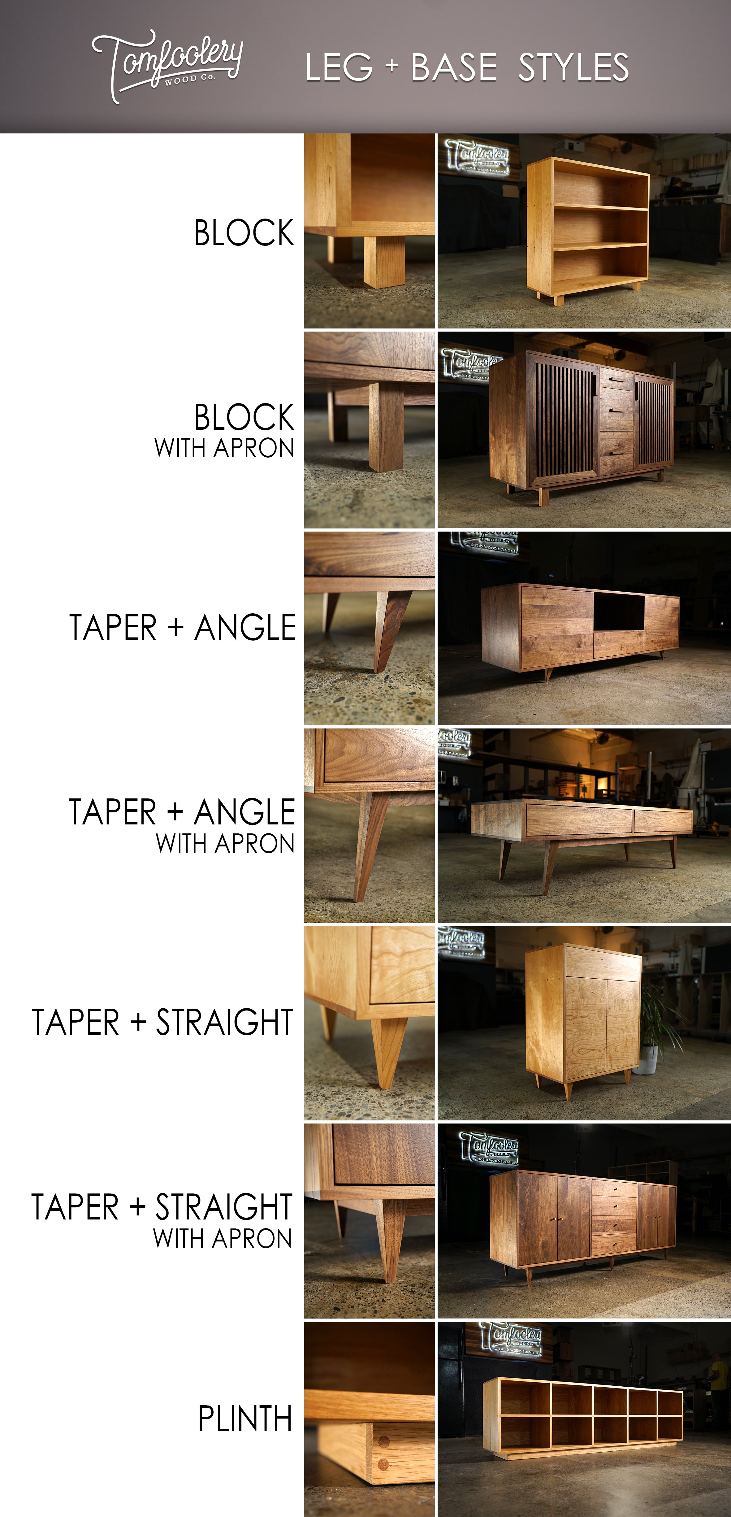 7-Tier Offstack Bookcase BC27 Leg and Base Styles View by Tomfoolery Wood Co