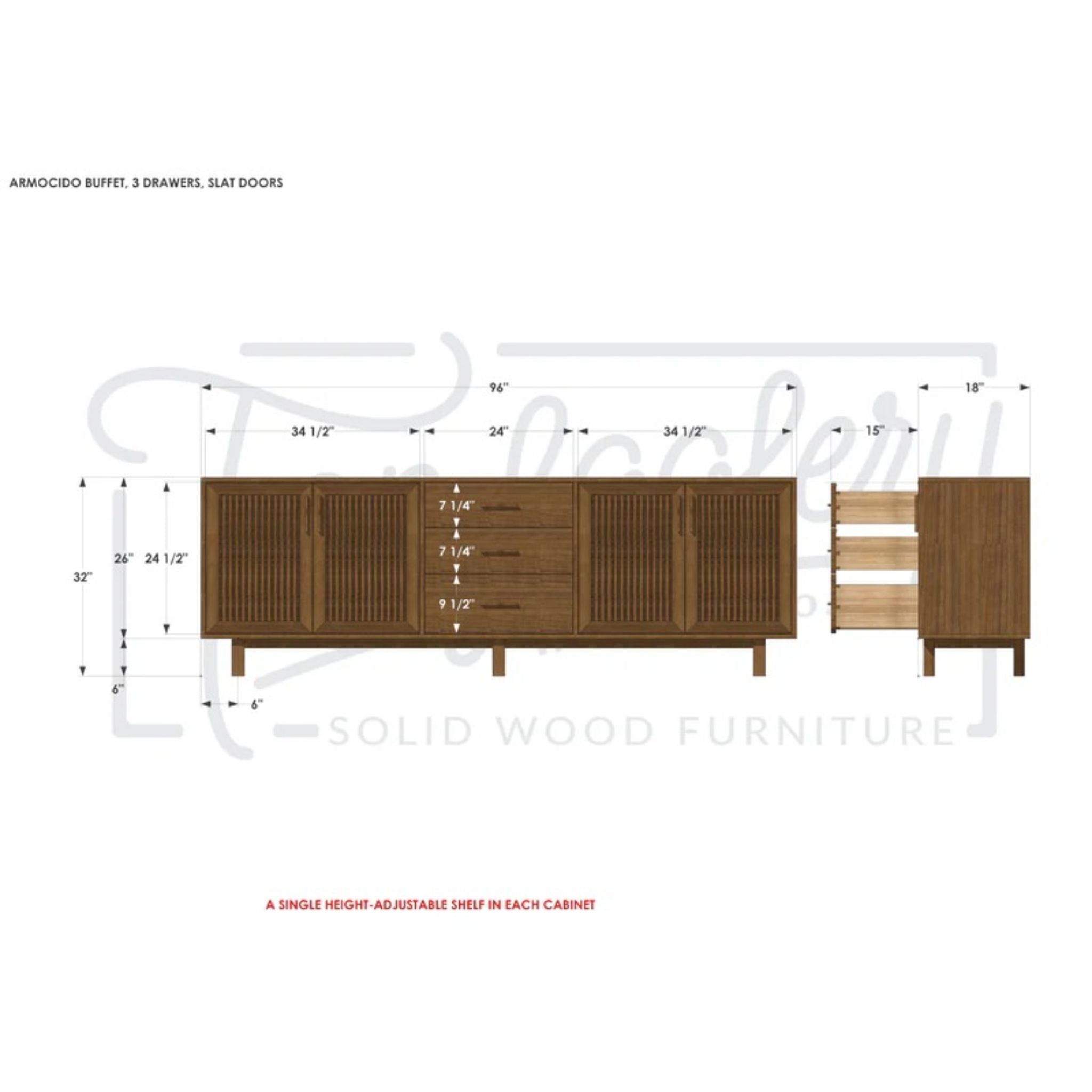 Armocido Buffet 3 Drawers CN24 Dimensions by Tomfoolery Wood Co