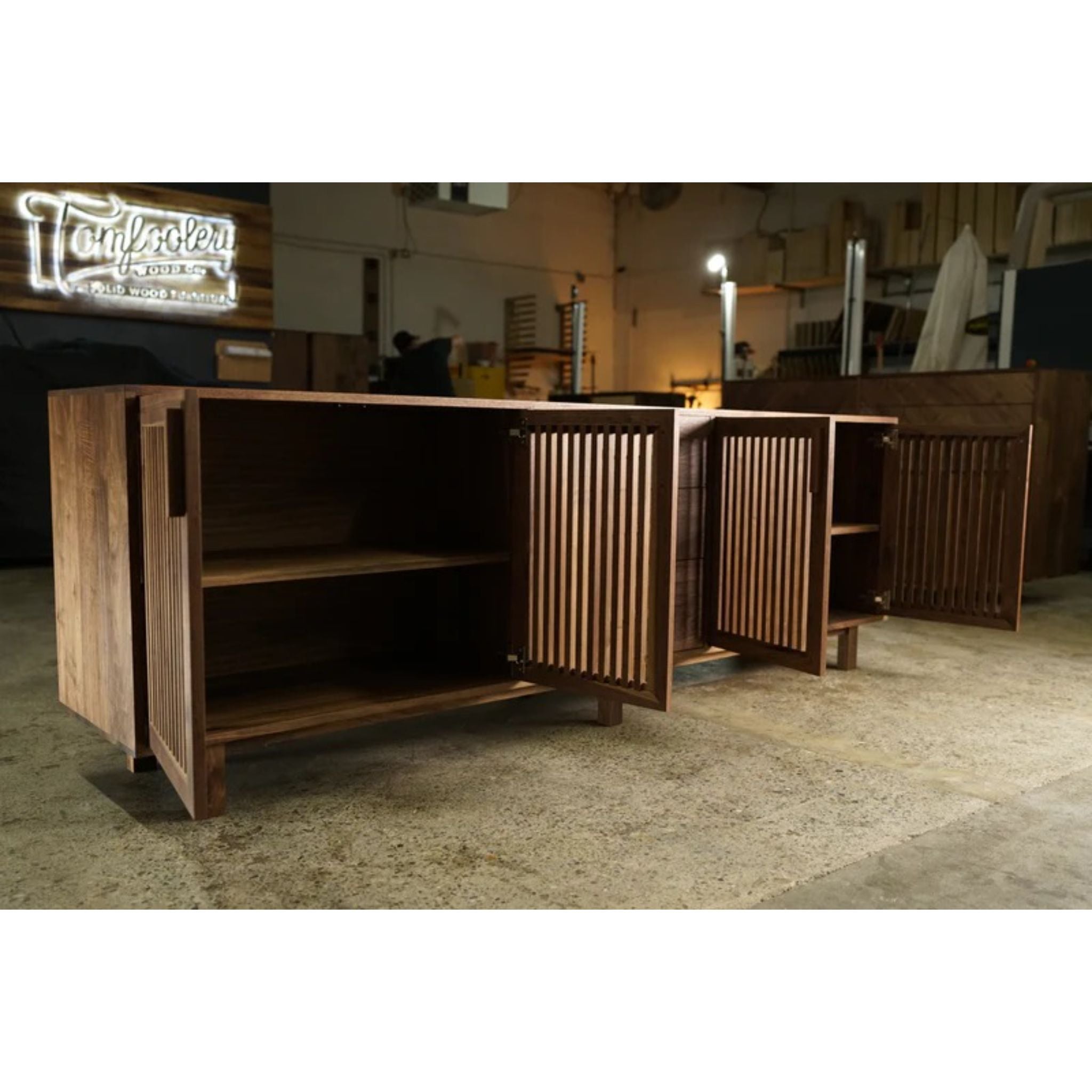 Armocido Buffet 3 Drawers CN24 Opened Doors View by Tomfoolery Wood Co