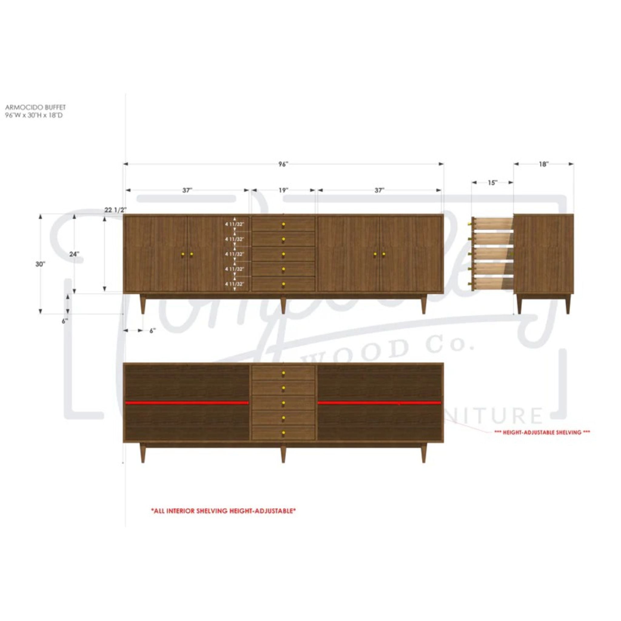 Armocido Buffet CN36 Drawers Dimensions by Tomfoolery Wood Co