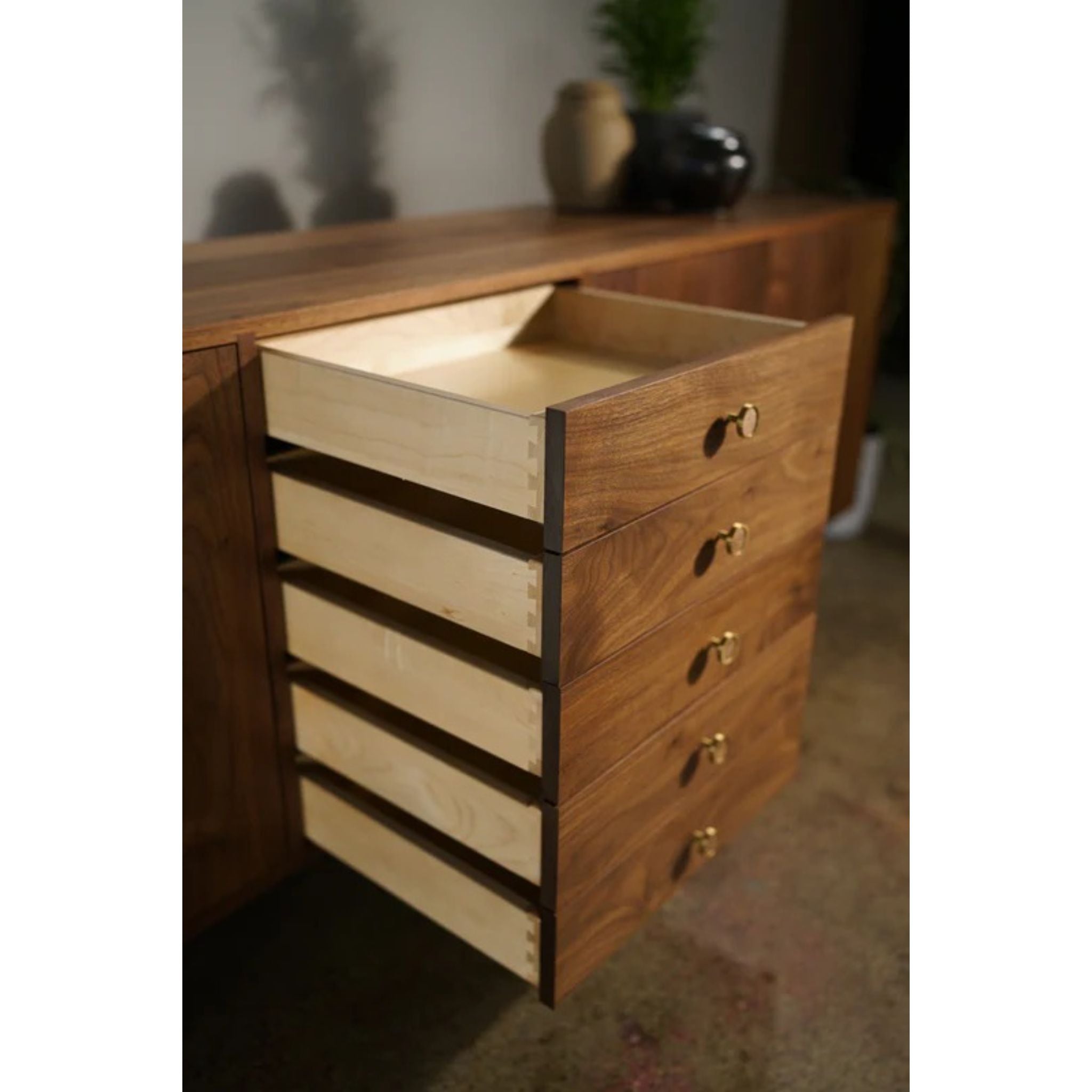 Armocido Buffet CN36 Opened Drawers View by Tomfoolery Wood Co