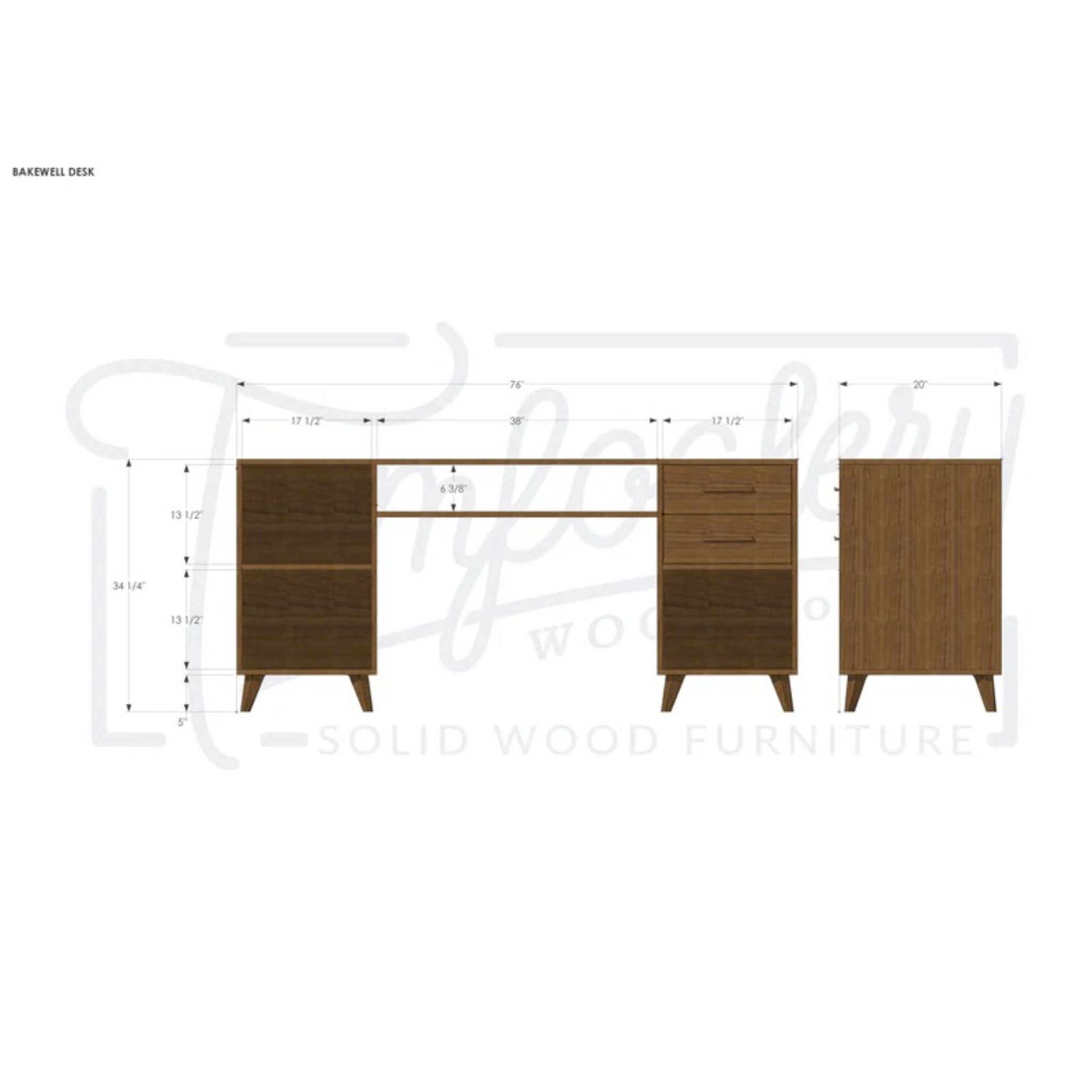 Bakewell Desk DK01 Dimensions by Tomfoolery Wood Co