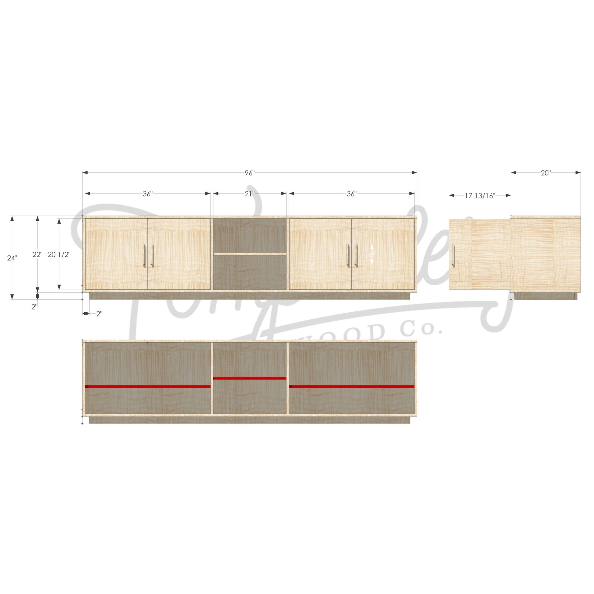 Bell Console 96W CN07 Dimensions  by Tomfoolery Wood Co