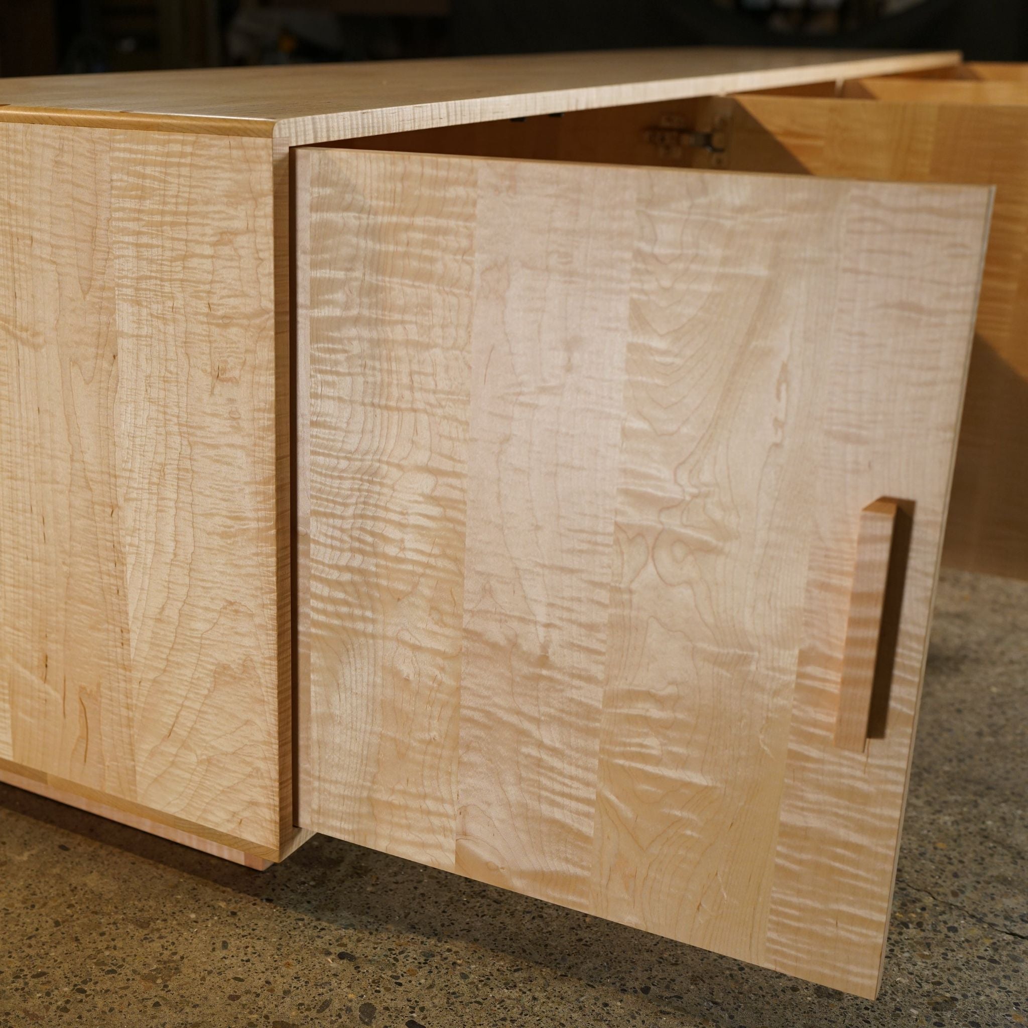 Bell Console 96W CN07 Left Cupboard Open View by Tomfoolery Wood Co