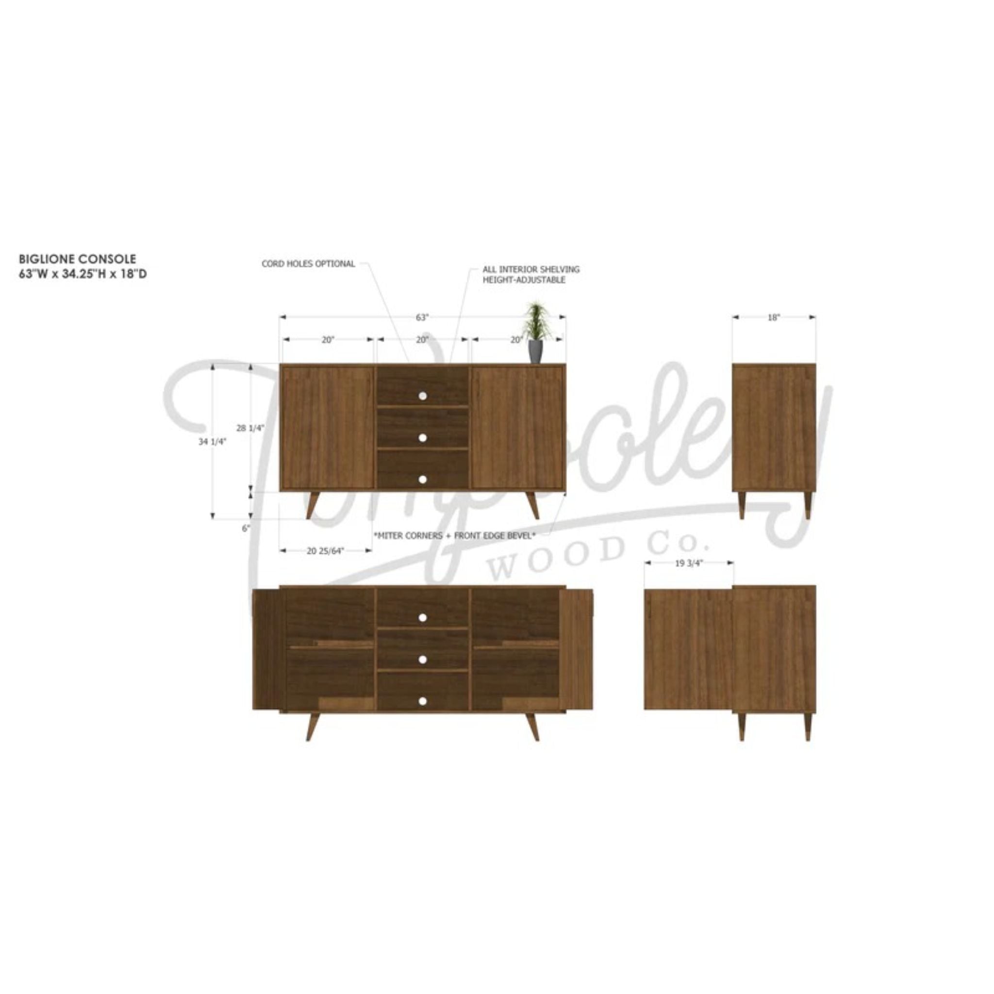Biglione Console CN73 Dimensions by Tomfoolery Wood Co