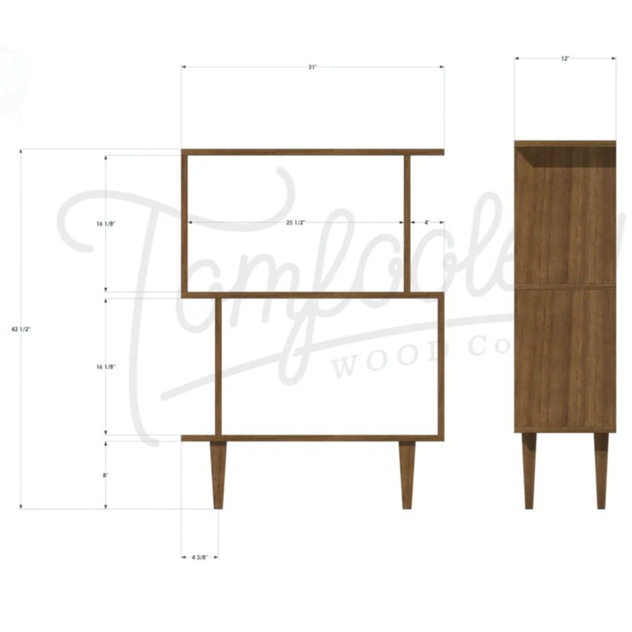 Boot Offstack Bookcase BC23 Dimensions by Tomfoolery Wood Co 