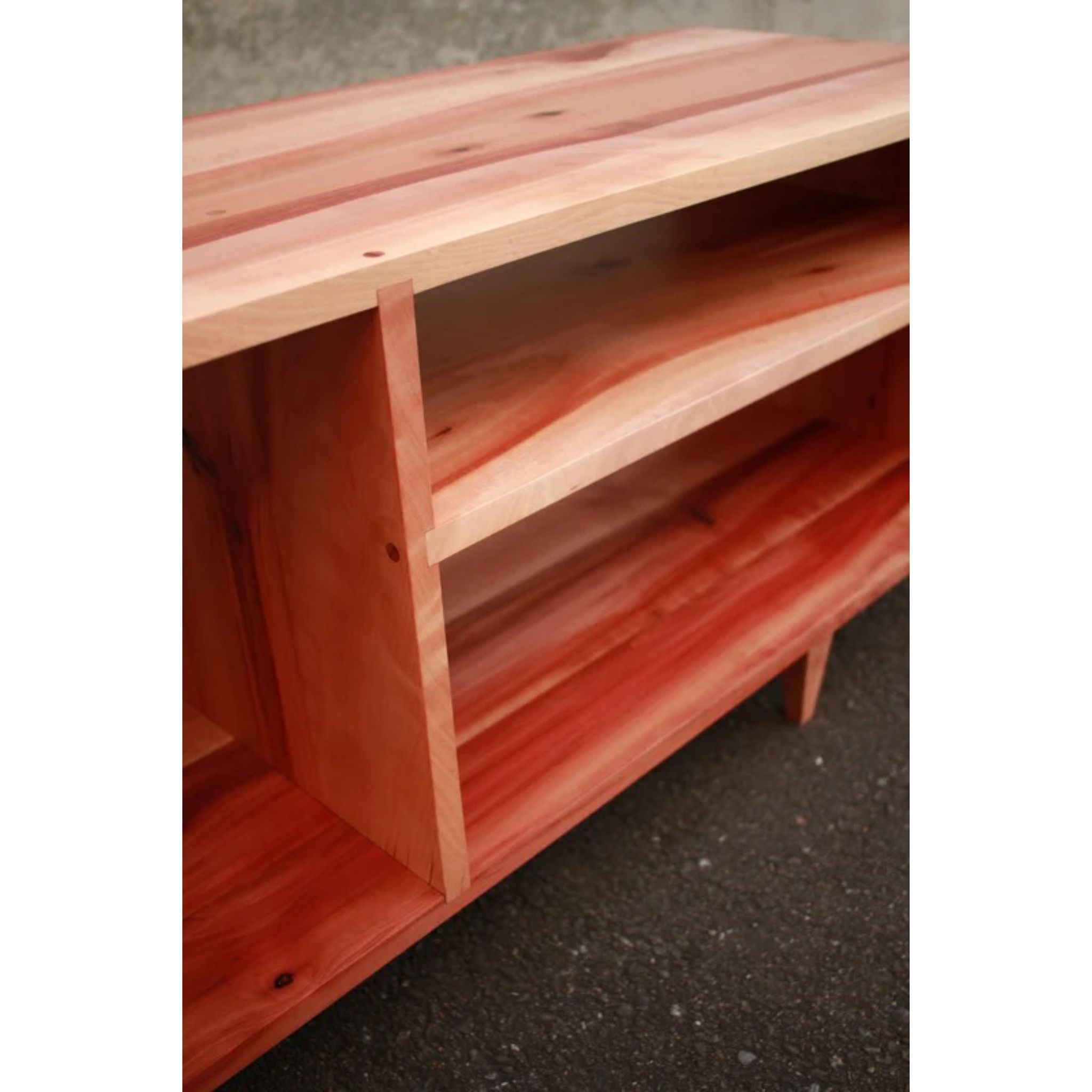 Braca Media Console CN37 Side Closeup View by Tomfoolery Wood Co